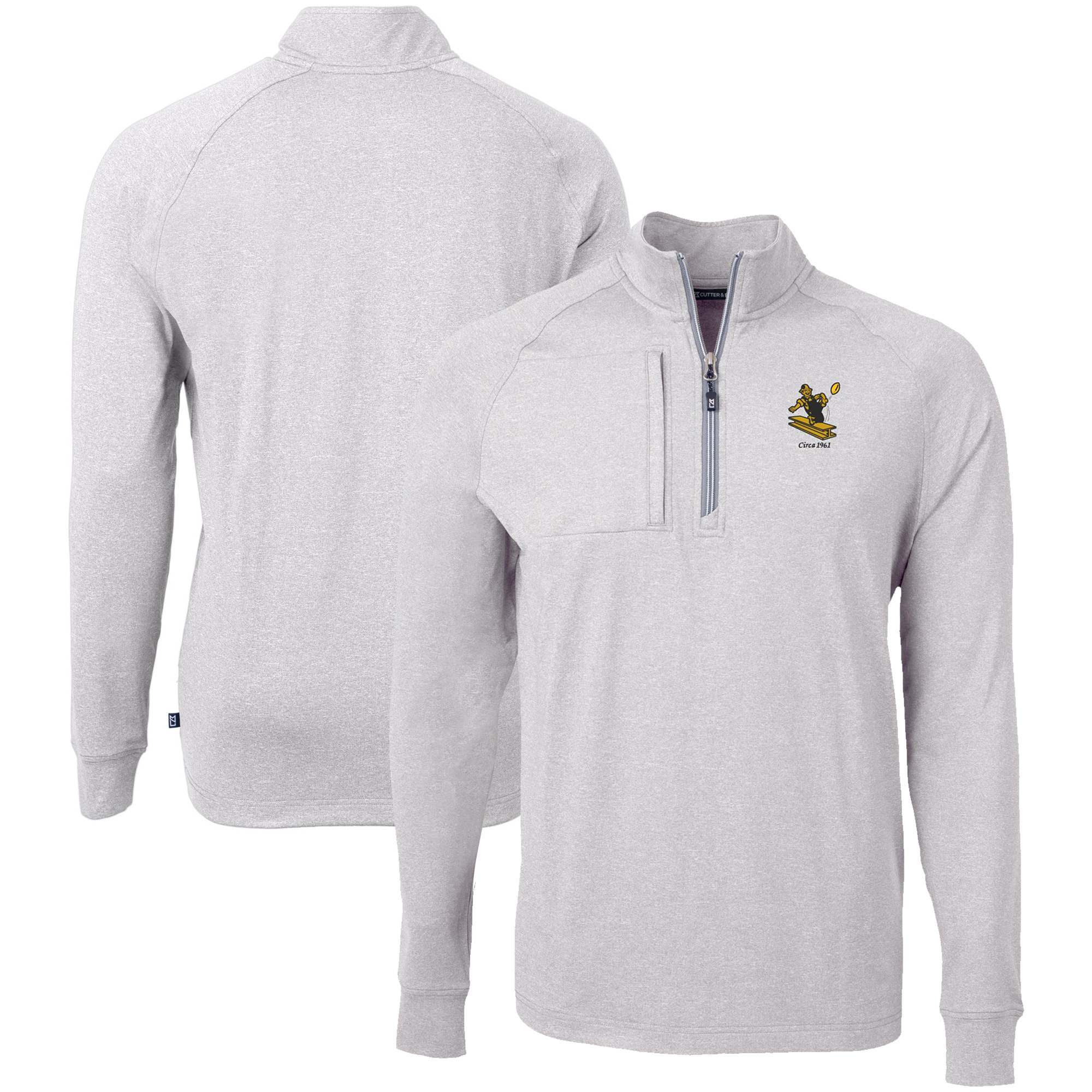 Men's Cutter & Buck Heather Gray Pittsburgh Steelers Big & Tall Adapt Eco Raglan Quarter-Zip Jacket