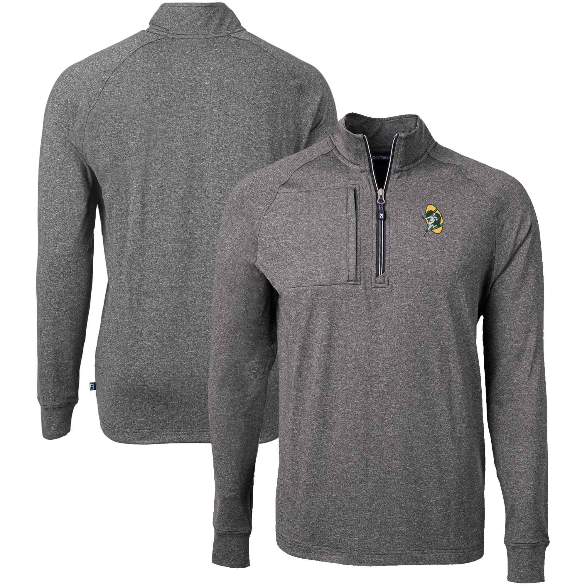 Men's Cutter & Buck Heather Black Green Bay Packers Big & Tall Adapt Eco Raglan Quarter-Zip Jacket