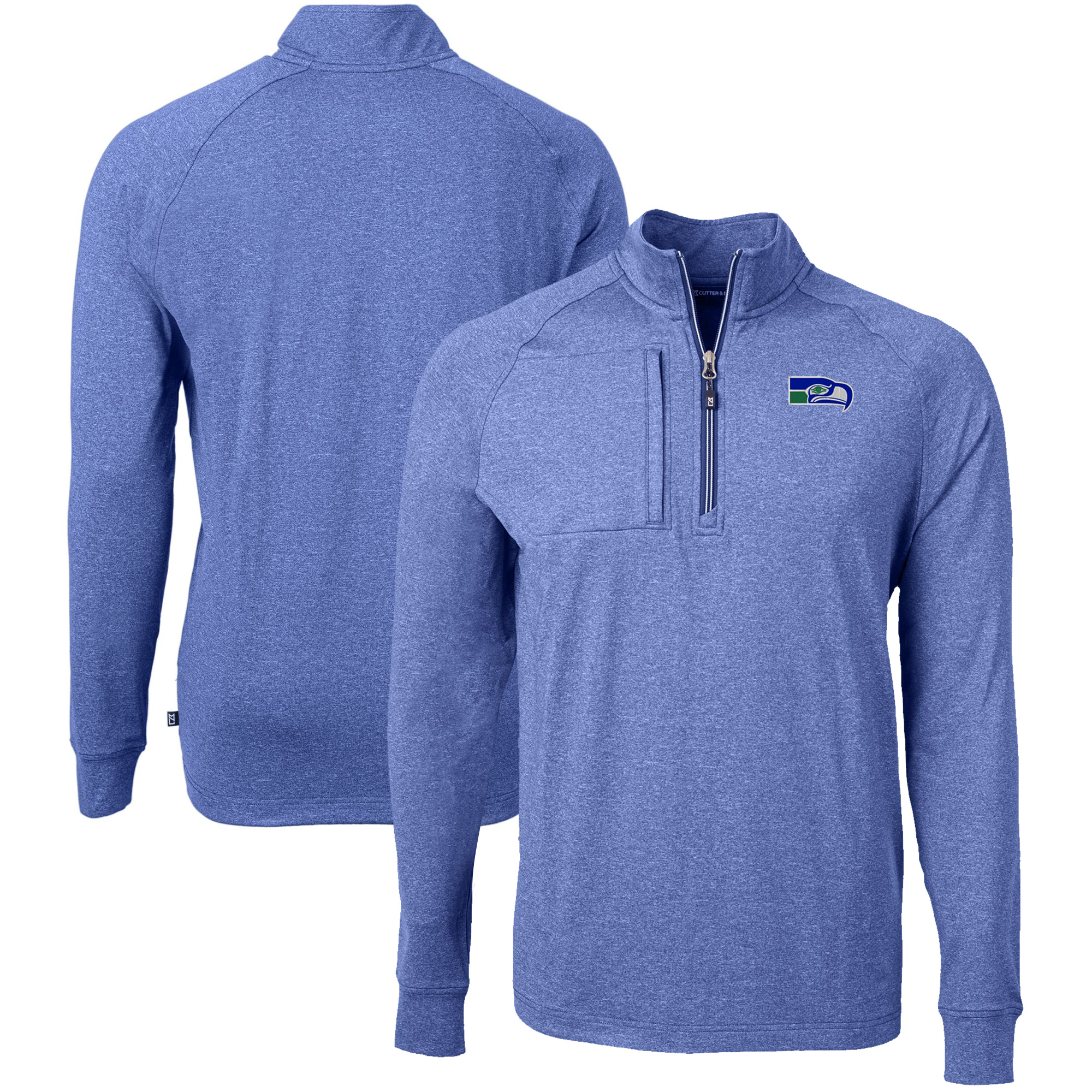 Men's Cutter & Buck Heather Royal Seattle Seahawks Big & Tall Adapt Eco Raglan Quarter-Zip Jacket