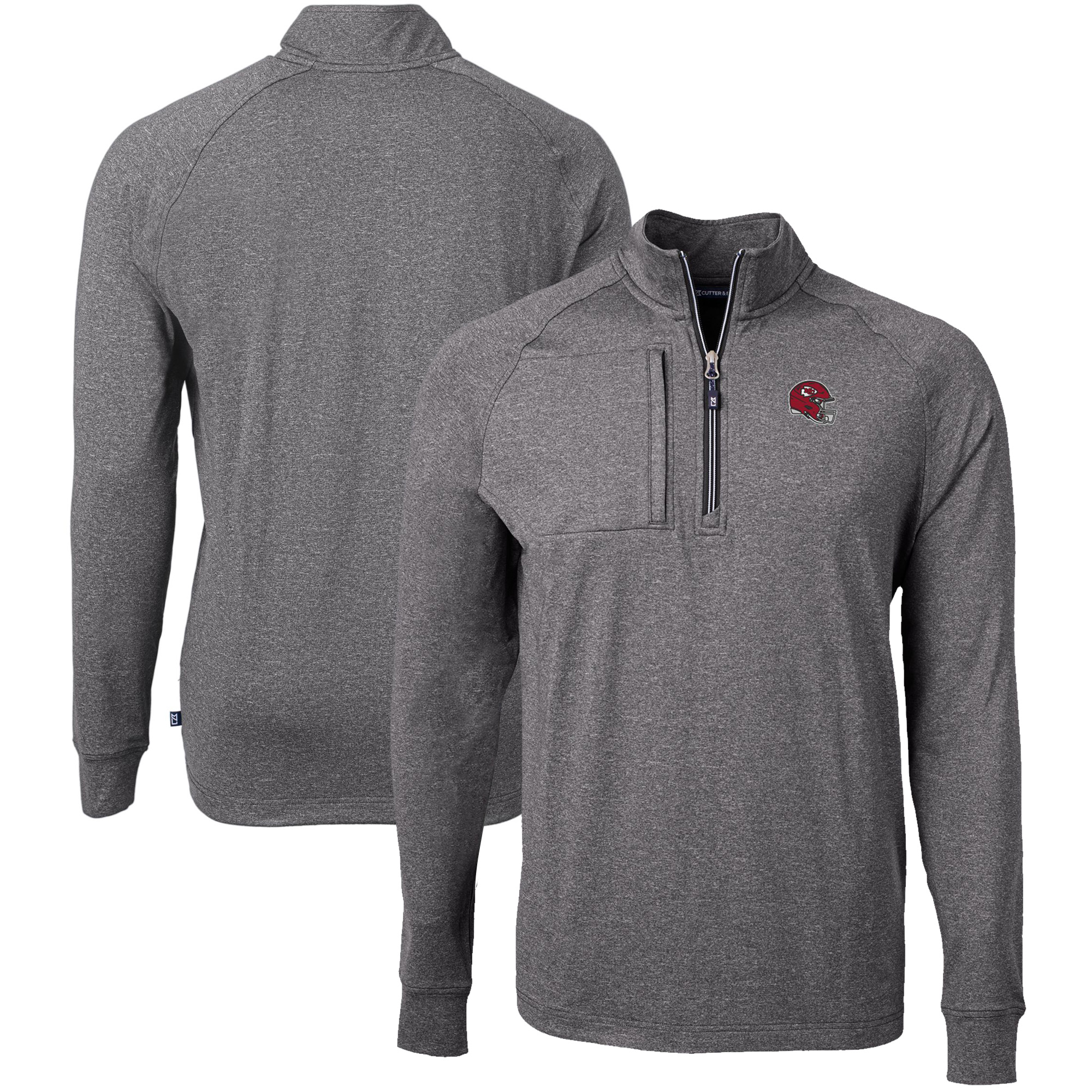 Men's Cutter & Buck Heather Black Kansas City Chiefs Big & Tall Adapt Eco Raglan Quarter-Zip Jacket