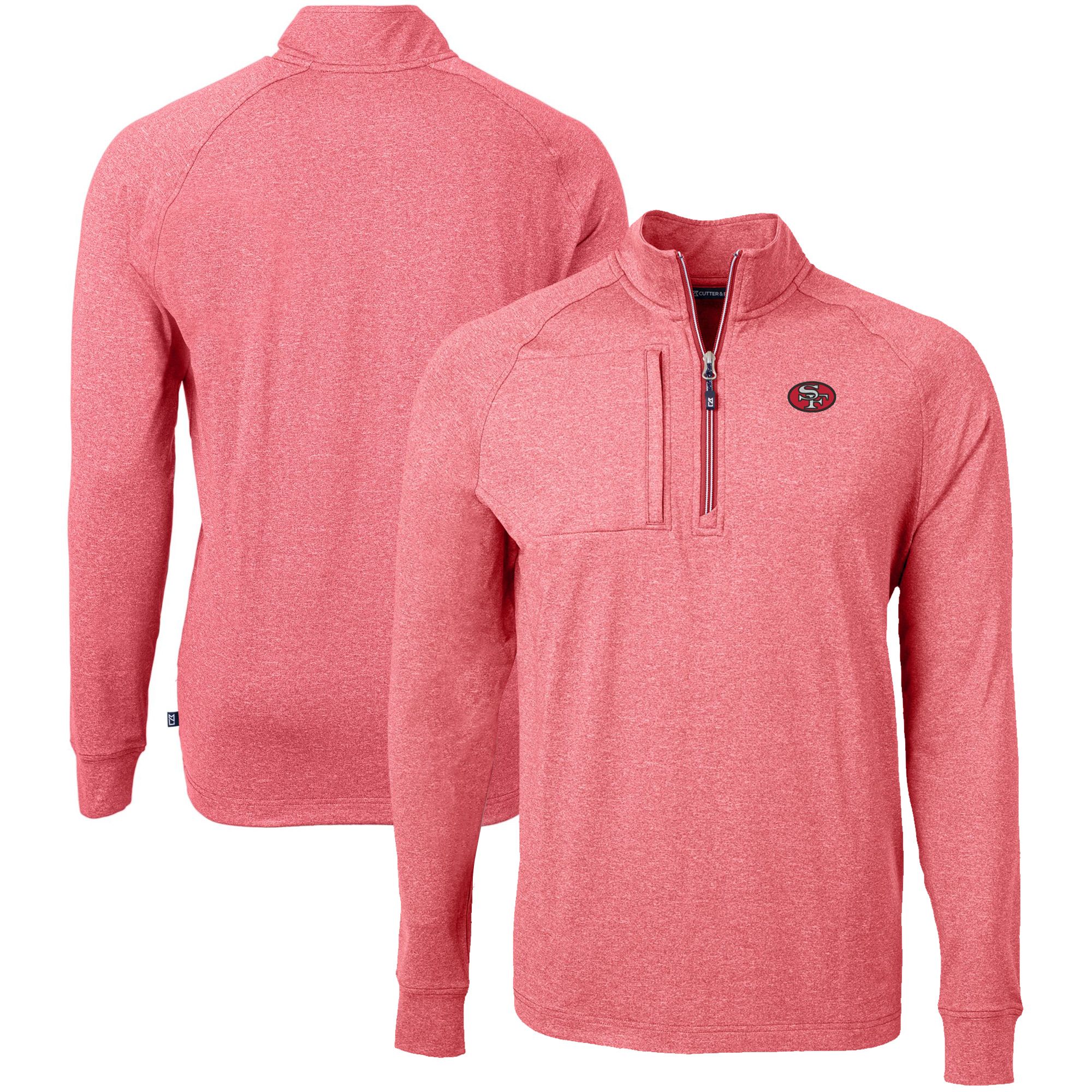 Men's Cutter & Buck Heather Scarlet San Francisco 49ers Big & Tall Adapt Eco Raglan Quarter-Zip Jacket