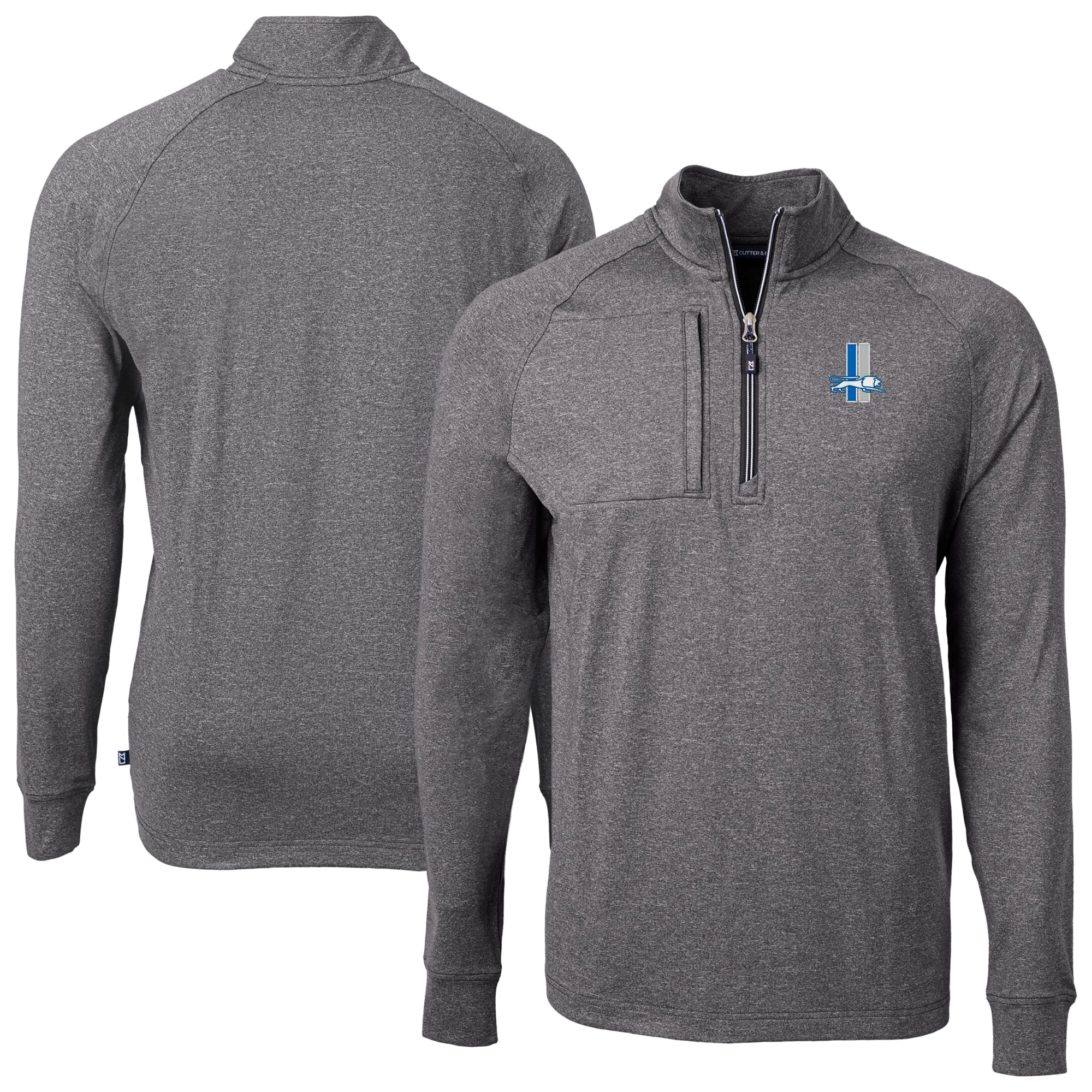 Men's Cutter & Buck Heather Black Detroit Lions Big & Tall Adapt Eco Raglan Quarter-Zip Jacket