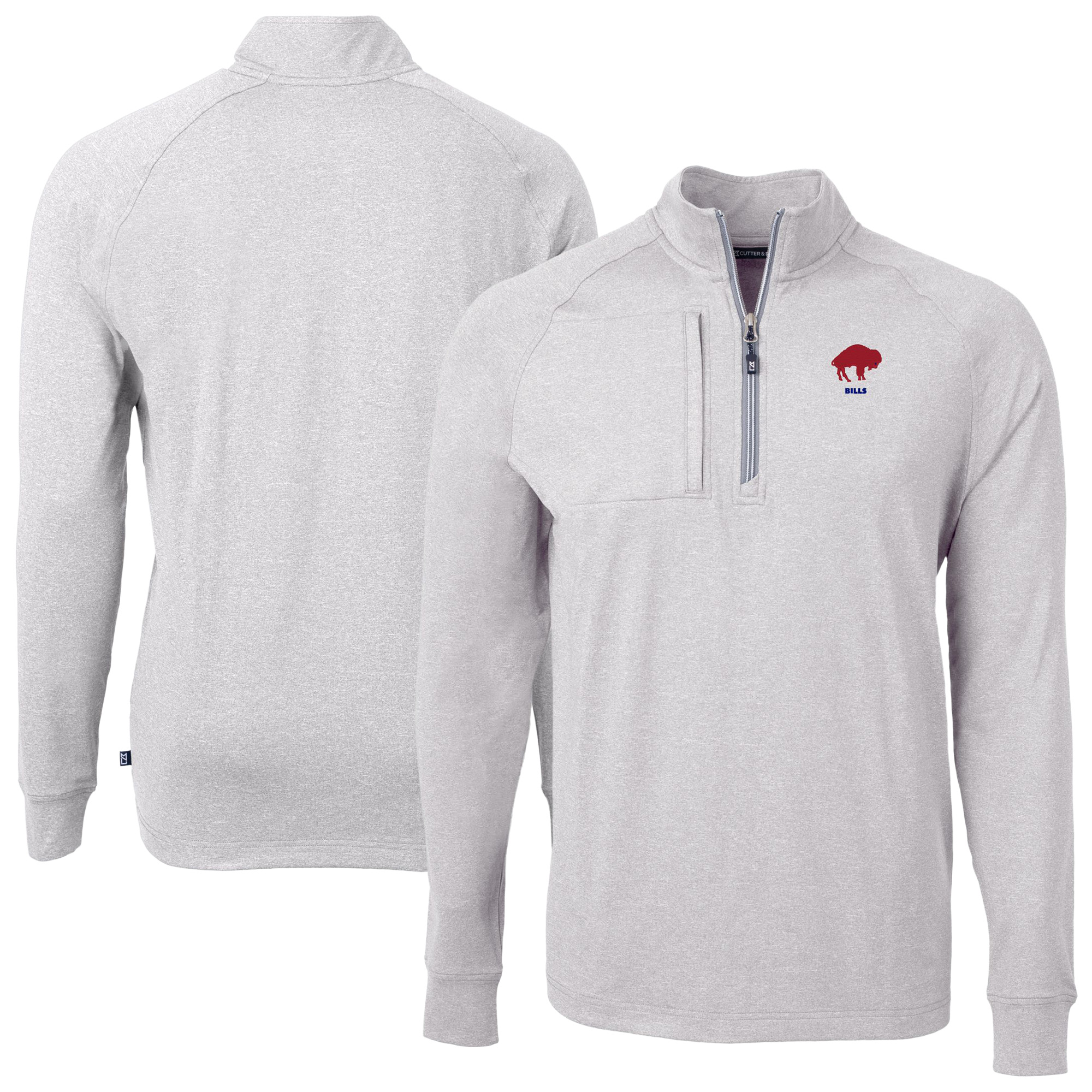 Men's Cutter & Buck Heather Gray Buffalo Bills Big & Tall Adapt Eco Raglan Quarter-Zip Jacket
