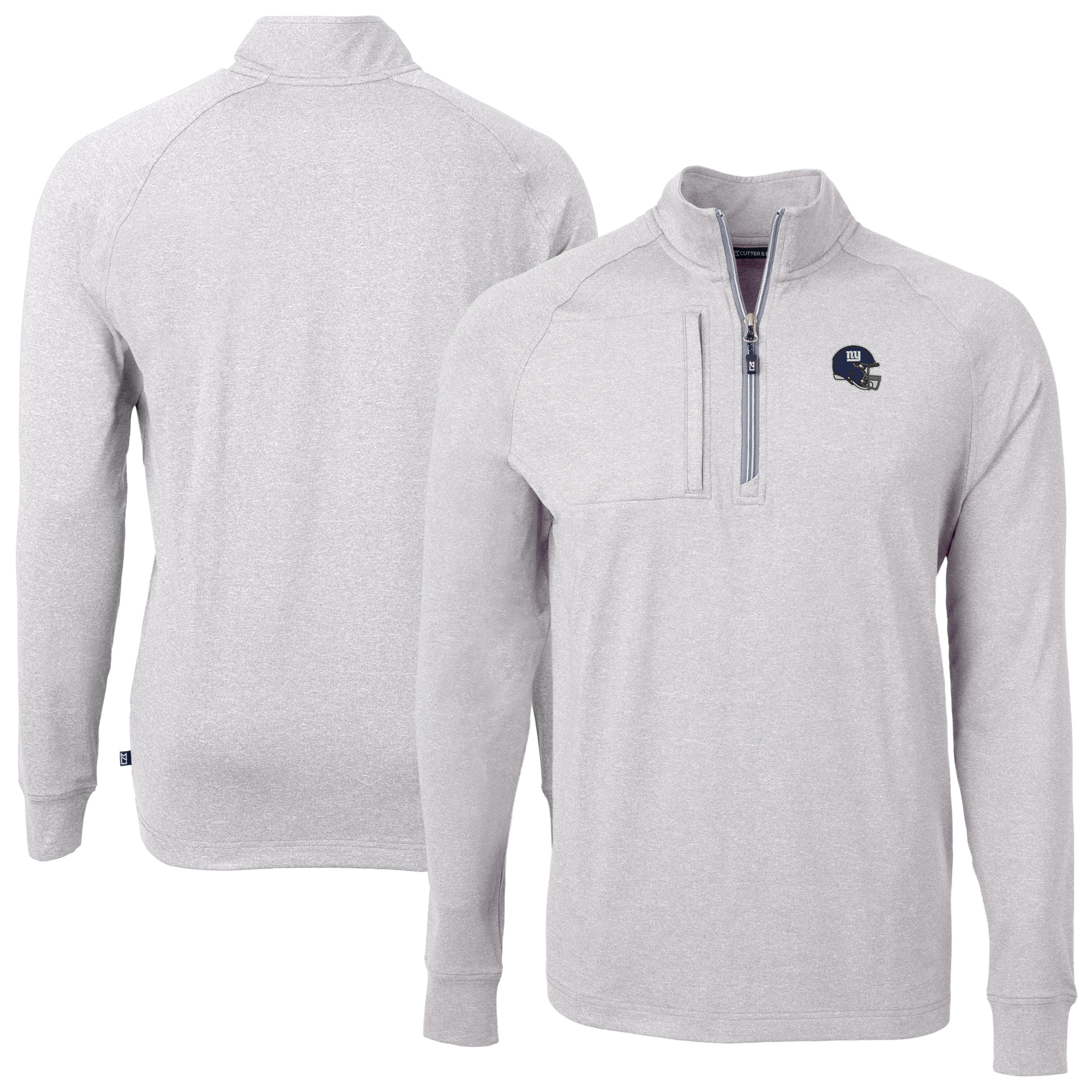 Men's Cutter & Buck Heather Gray New York Giants Big & Tall Adapt Eco Raglan Quarter-Zip Jacket