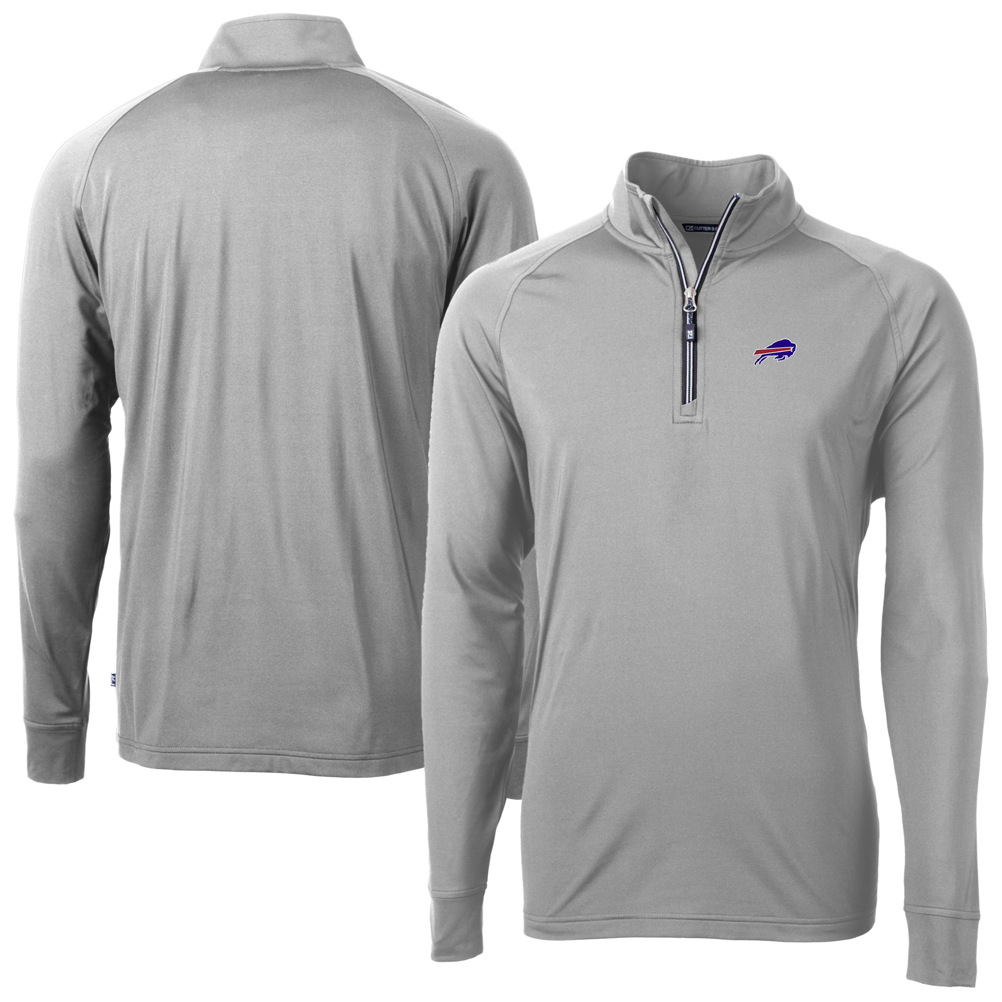 Men's Cutter & Buck Gray Buffalo Bills Big & Tall Adapt Eco DryTec Raglan Quarter-Zip Jacket