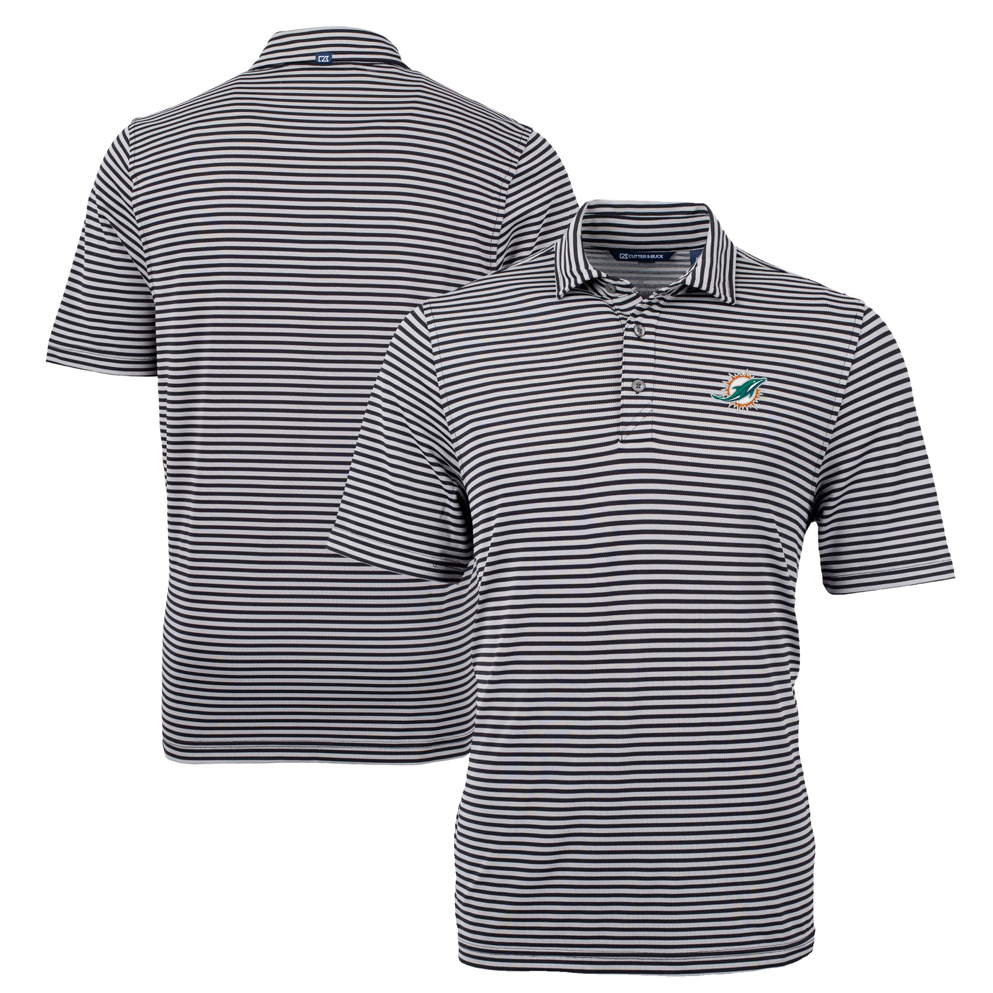 Men's Cutter & Buck Black Miami Dolphins Big & Tall Virtue Eco Pique Stripe Tri-Blend Recycled Polo