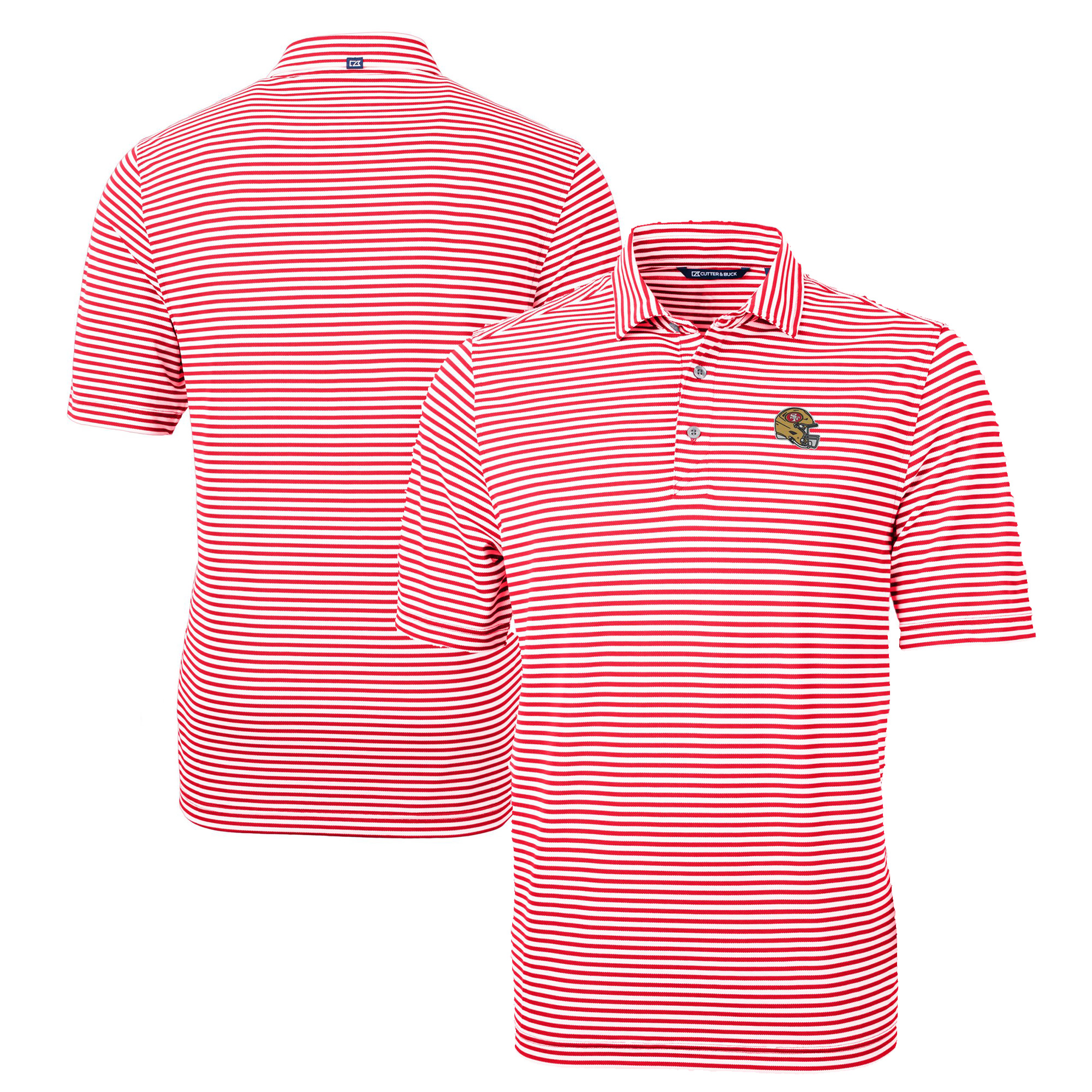 Men's Cutter & Buck Scarlet San Francisco 49ers Big & Tall Virtue Eco Pique Stripe Tri-Blend Recycled Polo