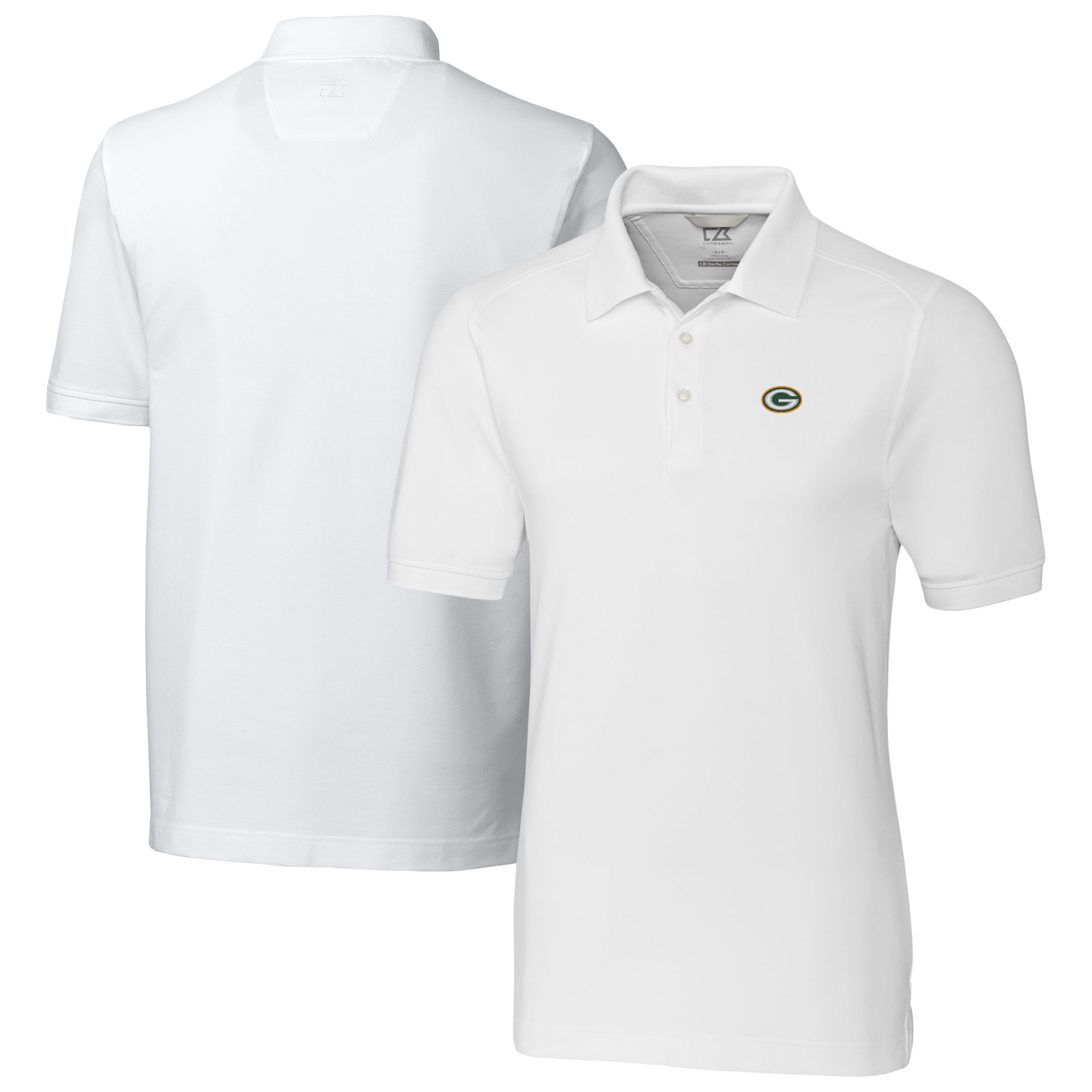 Men's Cutter & Buck White Green Bay Packers Big & Tall Advantage Eco Pique DryTec Tri-Blend Polo