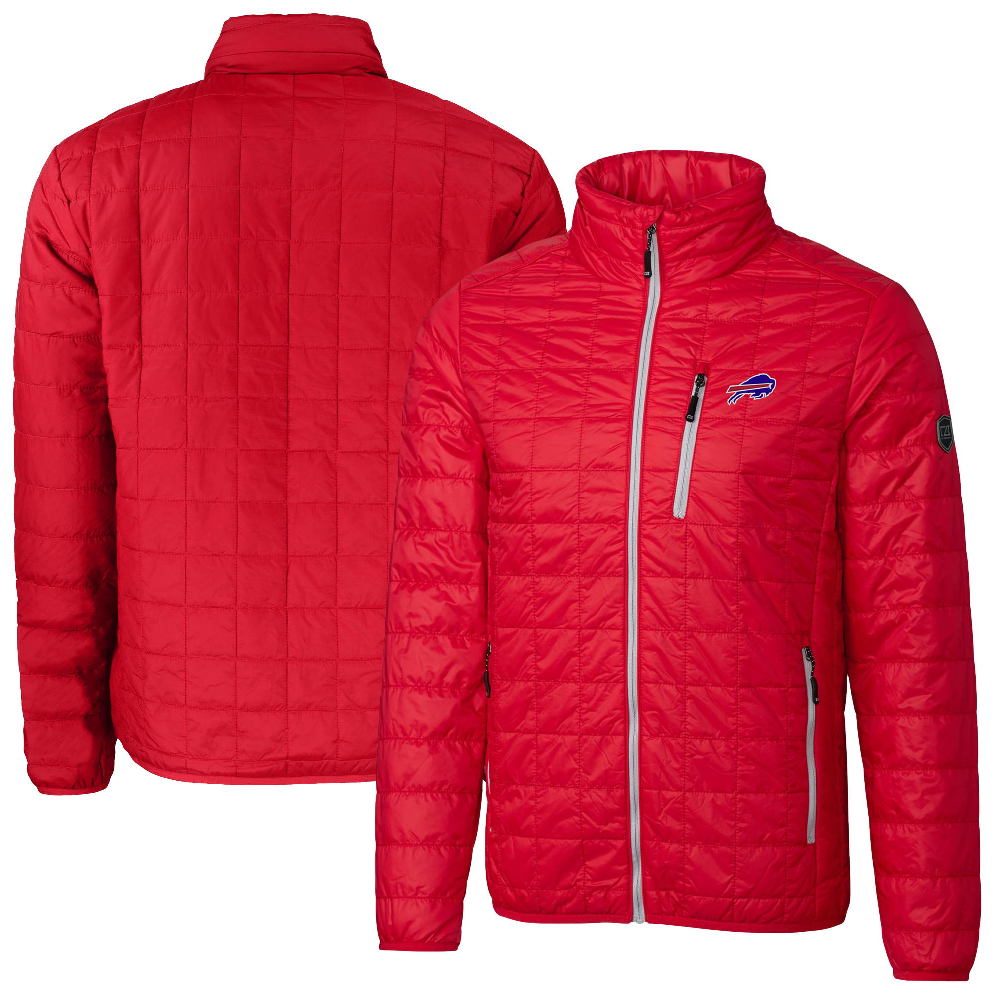 Men's Cutter & Buck Red Buffalo Bills Big & Tall Rainier PrimaLoft Eco Insulated Full-Zip Hoodie Puffer Jacket