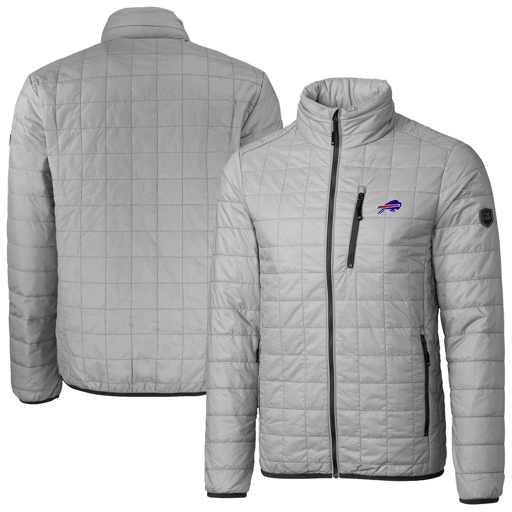Men's Cutter & Buck Gray Buffalo Bills Big & Tall Rainier PrimaLoft Eco Insulated Full-Zip Hoodie Puffer Jacket