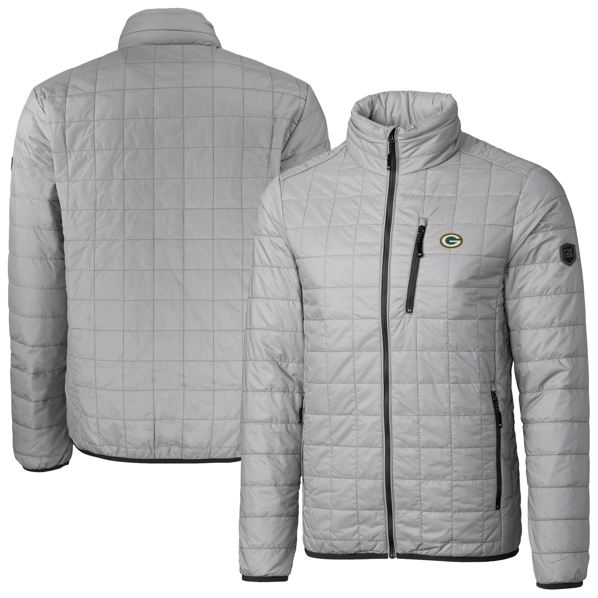 Men's Cutter & Buck Gray Green Bay Packers Big & Tall Rainier PrimaLoft Eco Insulated Full-Zip Hoodie Puffer Jacket