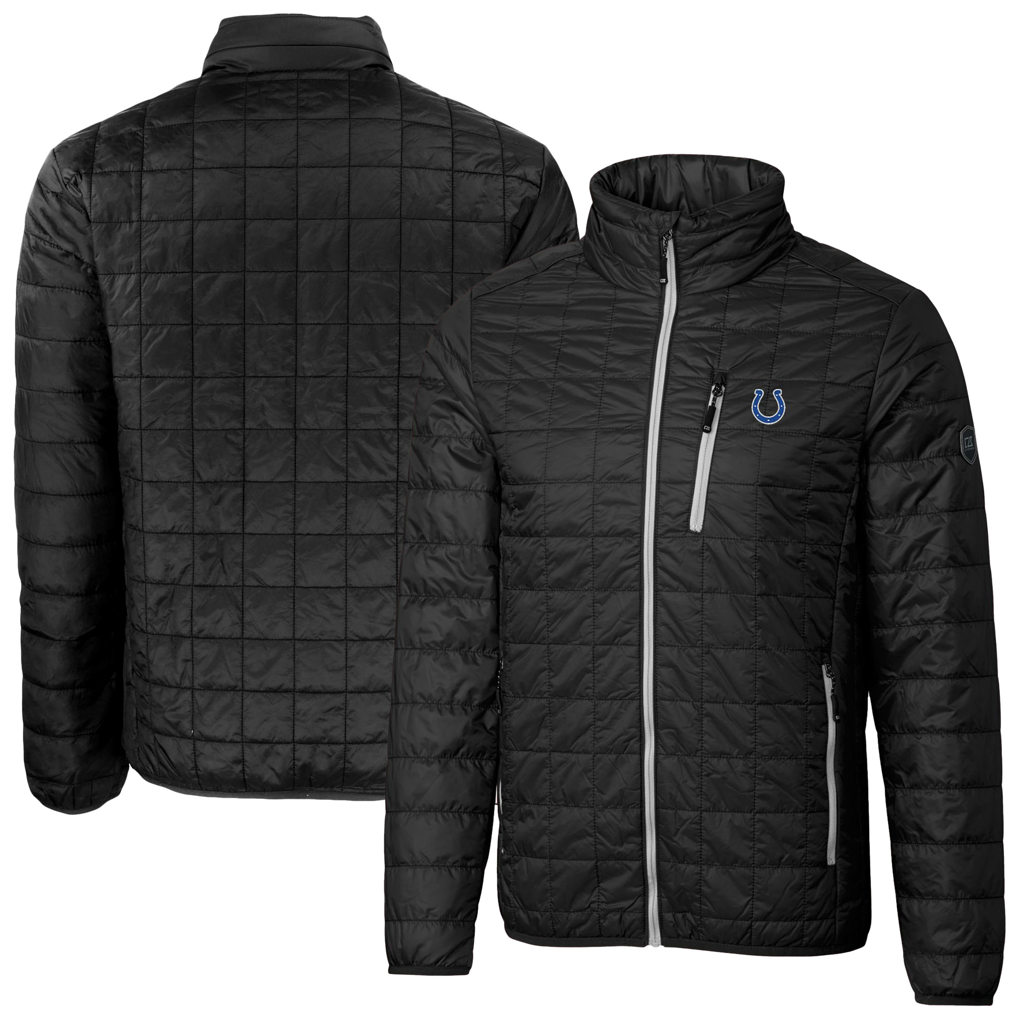 Men's Cutter & Buck Black Indianapolis Colts Big & Tall Rainier PrimaLoft Eco Insulated Full-Zip Hoodie Puffer Jacket