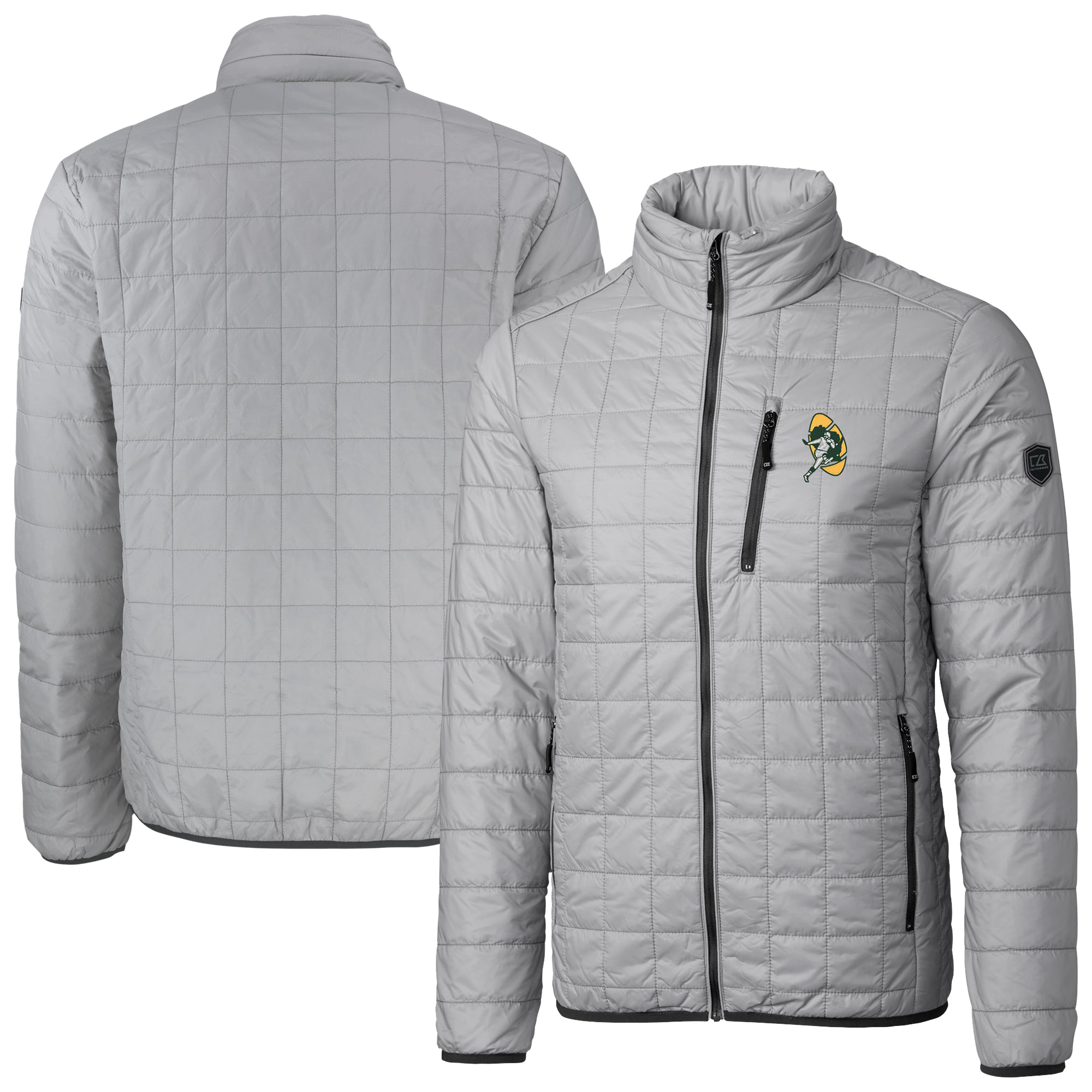 Men's Cutter & Buck Gray Green Bay Packers Big & Tall Rainier PrimaLoft Eco Insulated Full-Zip Puffer Jacket