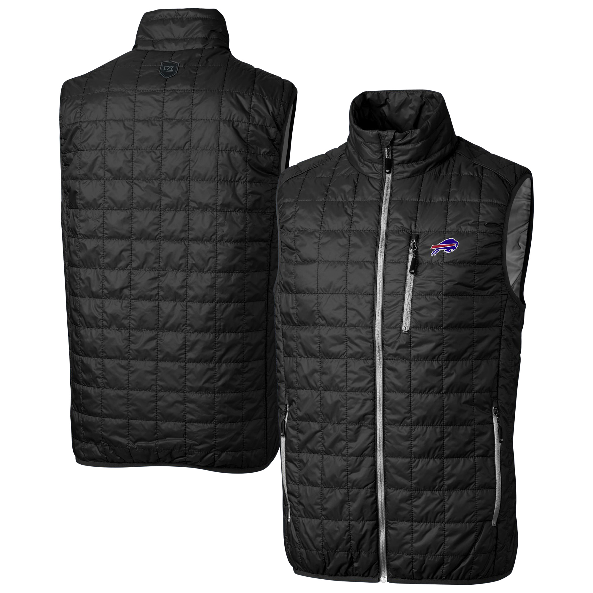 Men's Cutter & Buck Black Buffalo Bills Big & Tall Rainier PrimaLoft Eco Insulated Full-Zip Puffer Vest