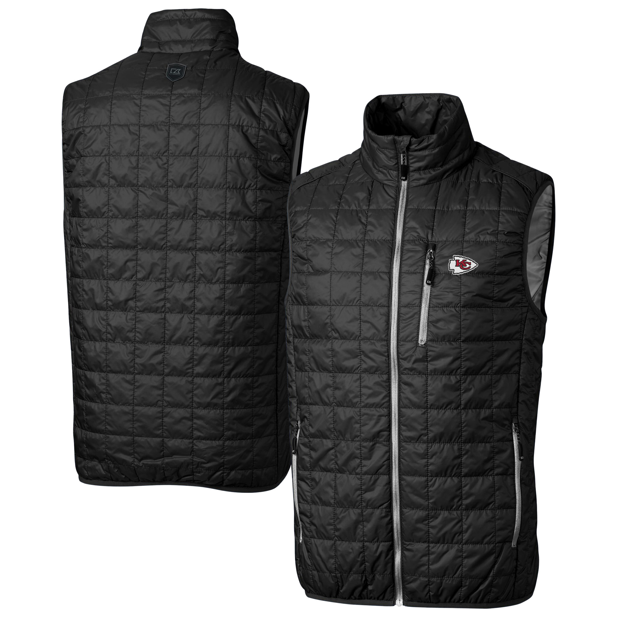 Men's Cutter & Buck Black Kansas City Chiefs Big & Tall Rainier PrimaLoft Eco Insulated Full-Zip Puffer Vest