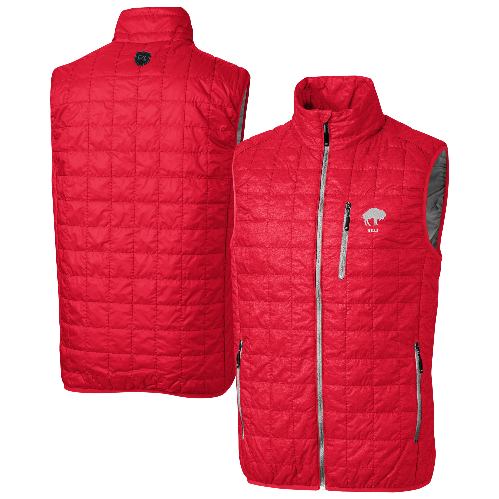 Men's Cutter & Buck Red Buffalo Bills Big & Tall Rainier PrimaLoft Eco Insulated Full-Zip Puffer Vest