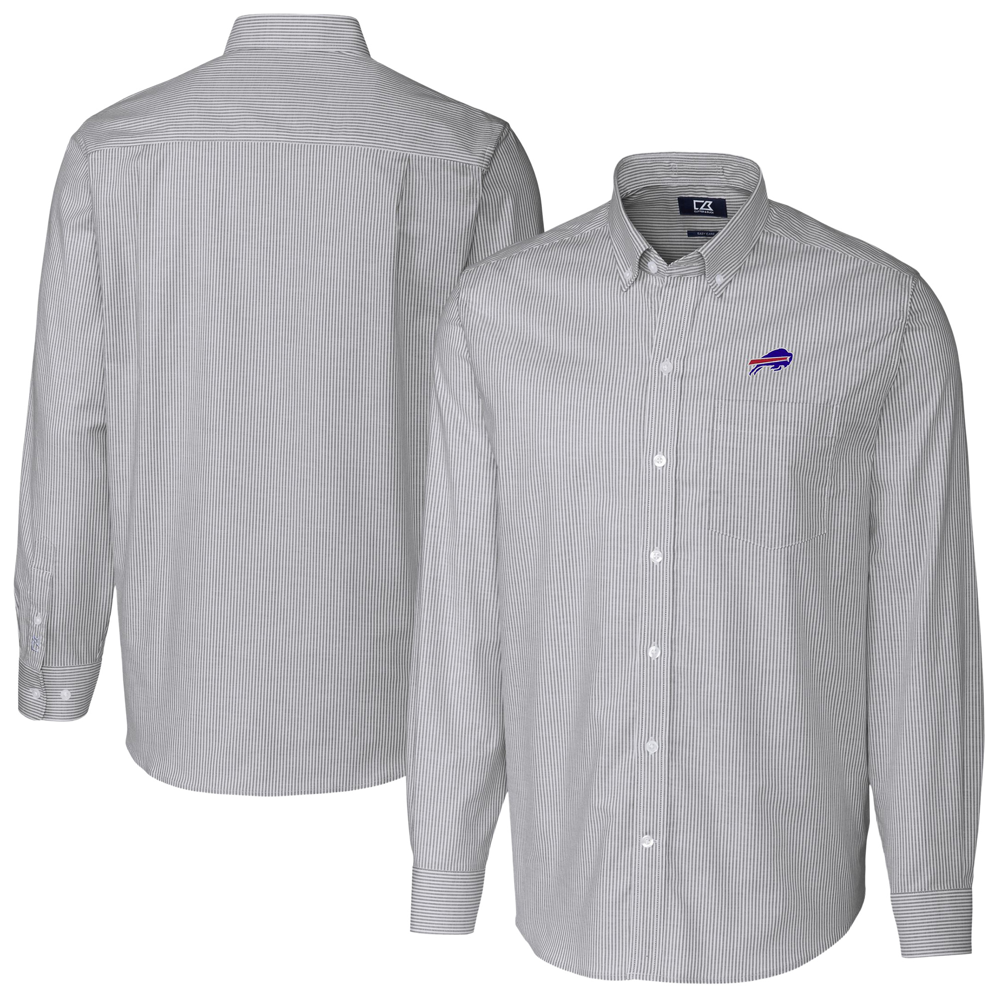 Men's Cutter & Buck Charcoal Buffalo Bills Stretch Oxford Stripe Big & Tall Long Sleeve Dress Shirt