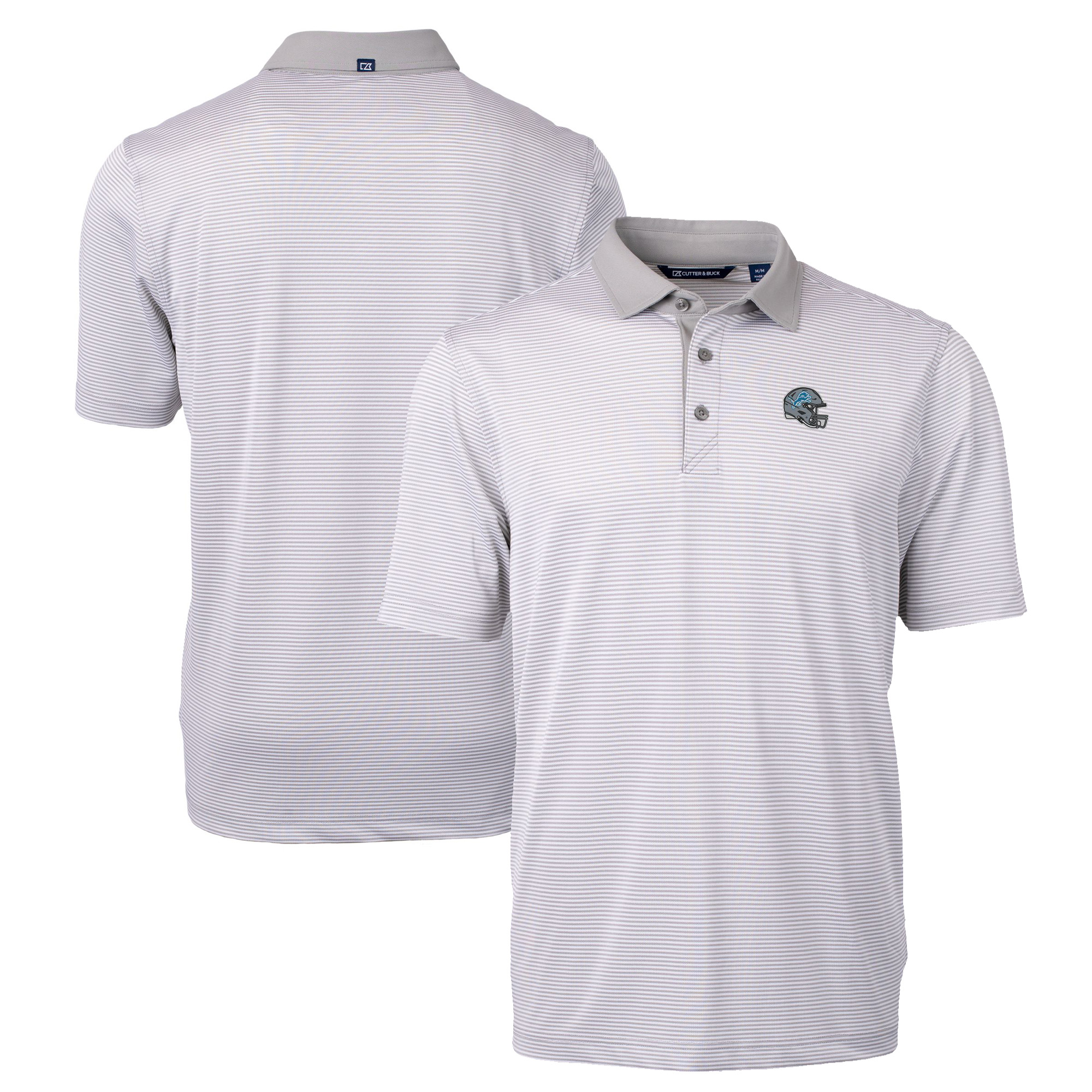 Men's Cutter & Buck Gray Detroit Lions Big & Tall Virtue Eco Pique Micro Stripe DryTec Tri-Blend Recycled Polo