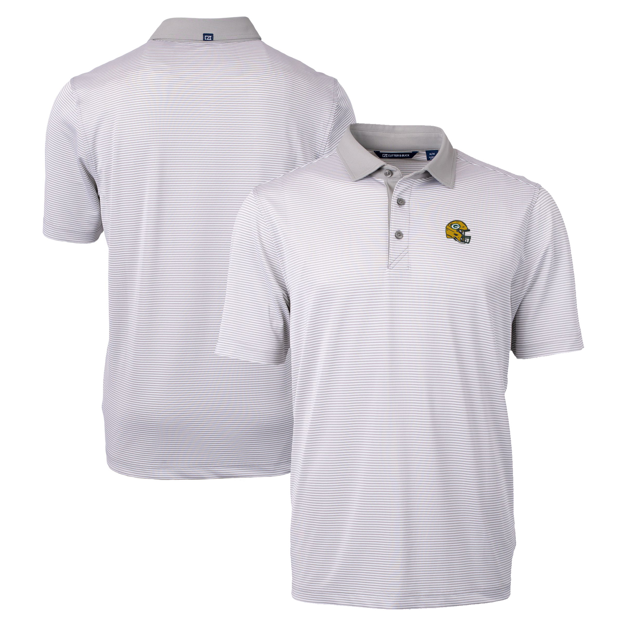 Men's Cutter & Buck Gray Green Bay Packers Big & Tall Virtue Eco Pique Micro Stripe DryTec Tri-Blend Recycled Polo