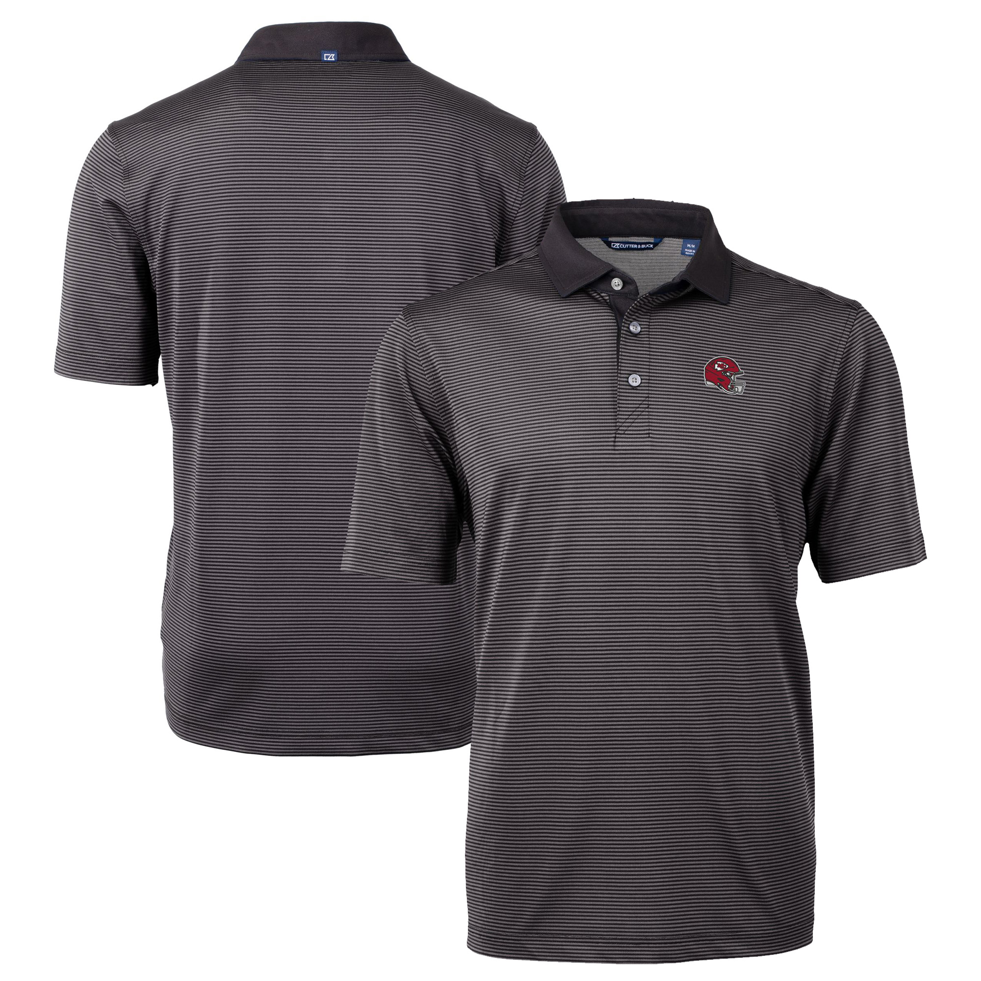 Men's Cutter & Buck Black Kansas City Chiefs Big & Tall Virtue Eco Pique Micro Stripe DryTec Tri-Blend Recycled Polo