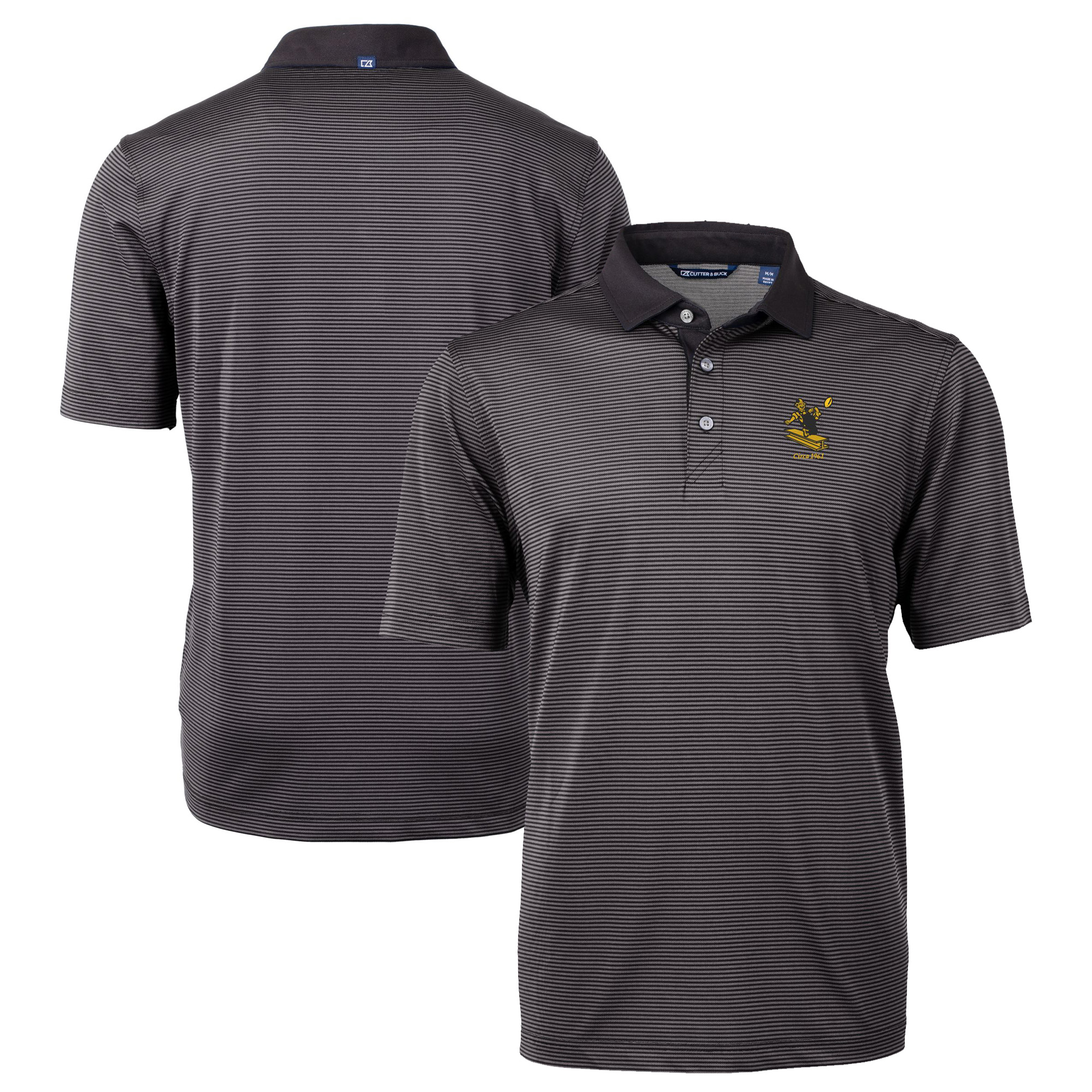 Men's Cutter & Buck Black Pittsburgh Steelers Big & Tall Virtue Eco Pique Micro Stripe DryTec Tri-Blend Recycled Polo