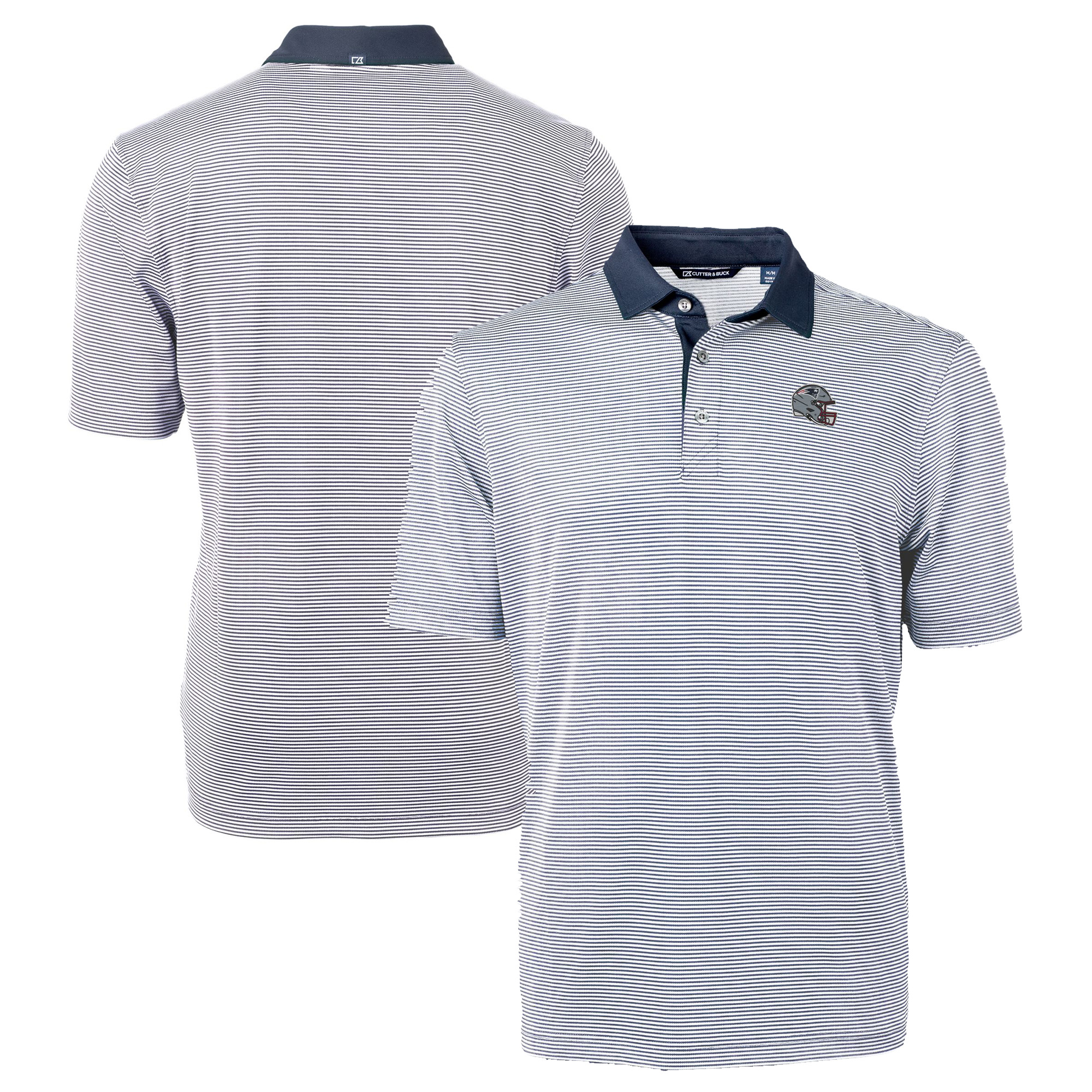 Men's Cutter & Buck Navy New England Patriots Big & Tall Virtue Eco Pique Micro Stripe Recycled Polo