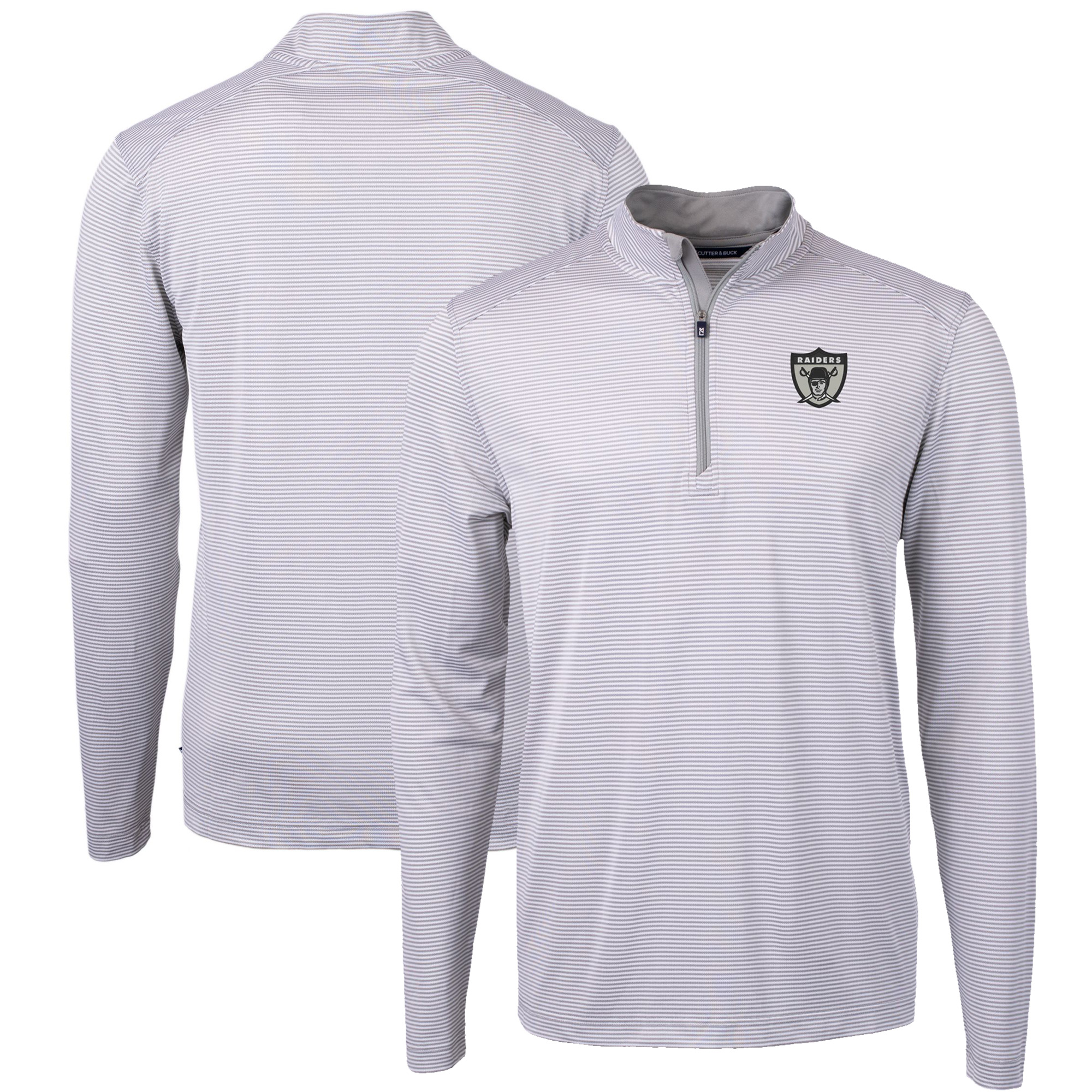 Men's Cutter & Buck Gray Las Vegas Raiders Big & Tall Virtue Eco Pique Micro Stripe Tri-Blend Quarter-Zip Jacket