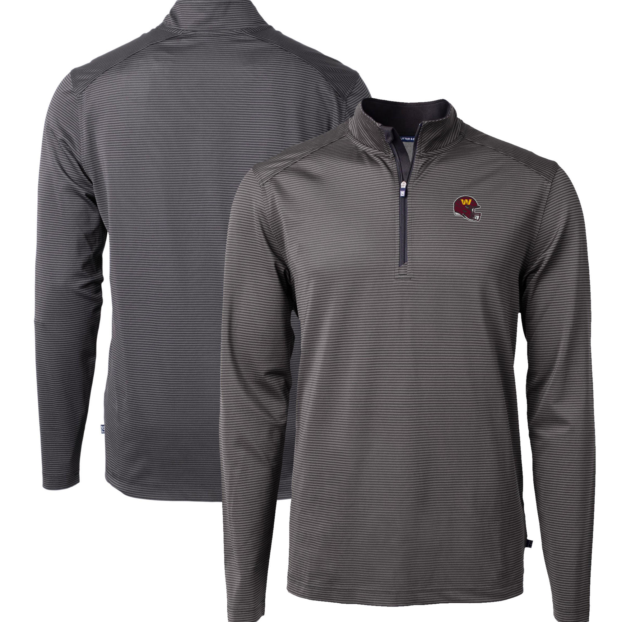 Men's Cutter & Buck Black Washington Commanders Big & Tall Virtue Eco Pique Micro Stripe Tri-Blend Quarter-Zip Jacket