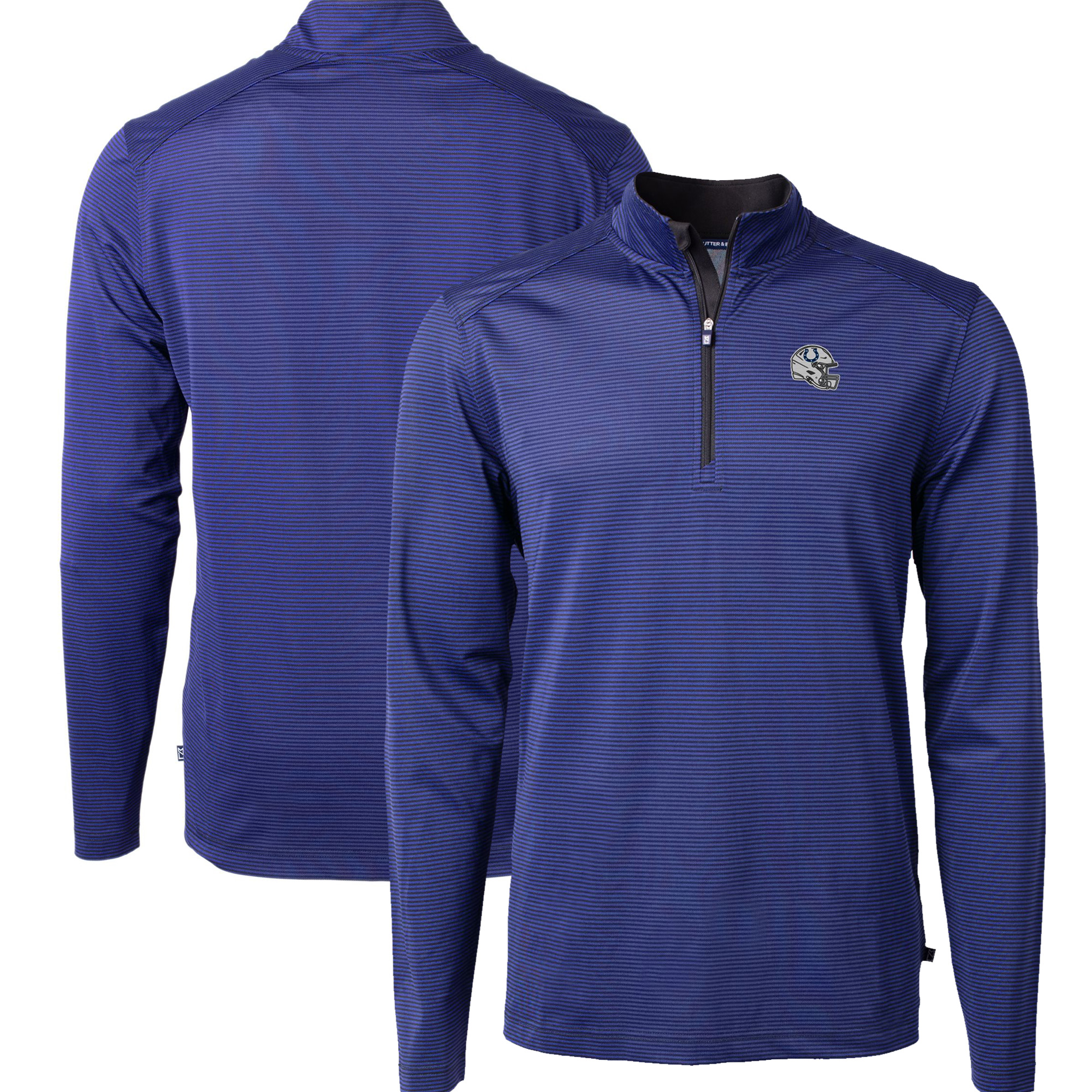 Men's Cutter & Buck Royal Indianapolis Colts Big & Tall Virtue Eco Pique Micro Stripe Tri-Blend Quarter-Zip Jacket