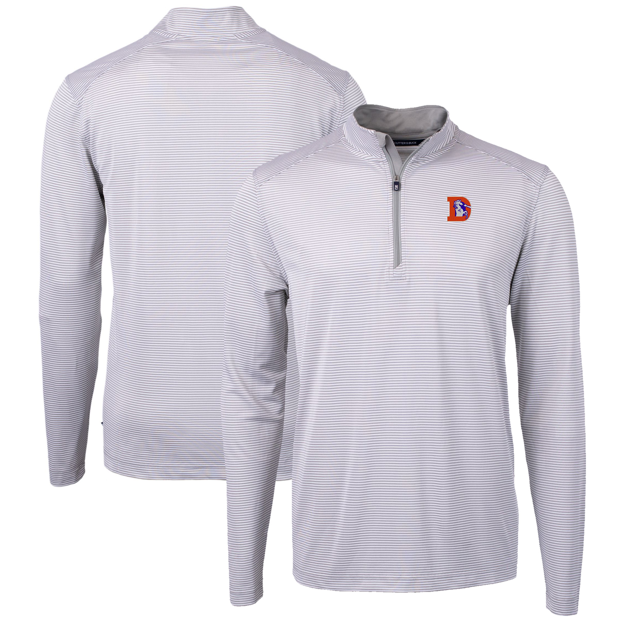 Men's Cutter & Buck Gray Denver Broncos Big & Tall Virtue Eco Pique Micro Stripe Tri-Blend Quarter-Zip Jacket