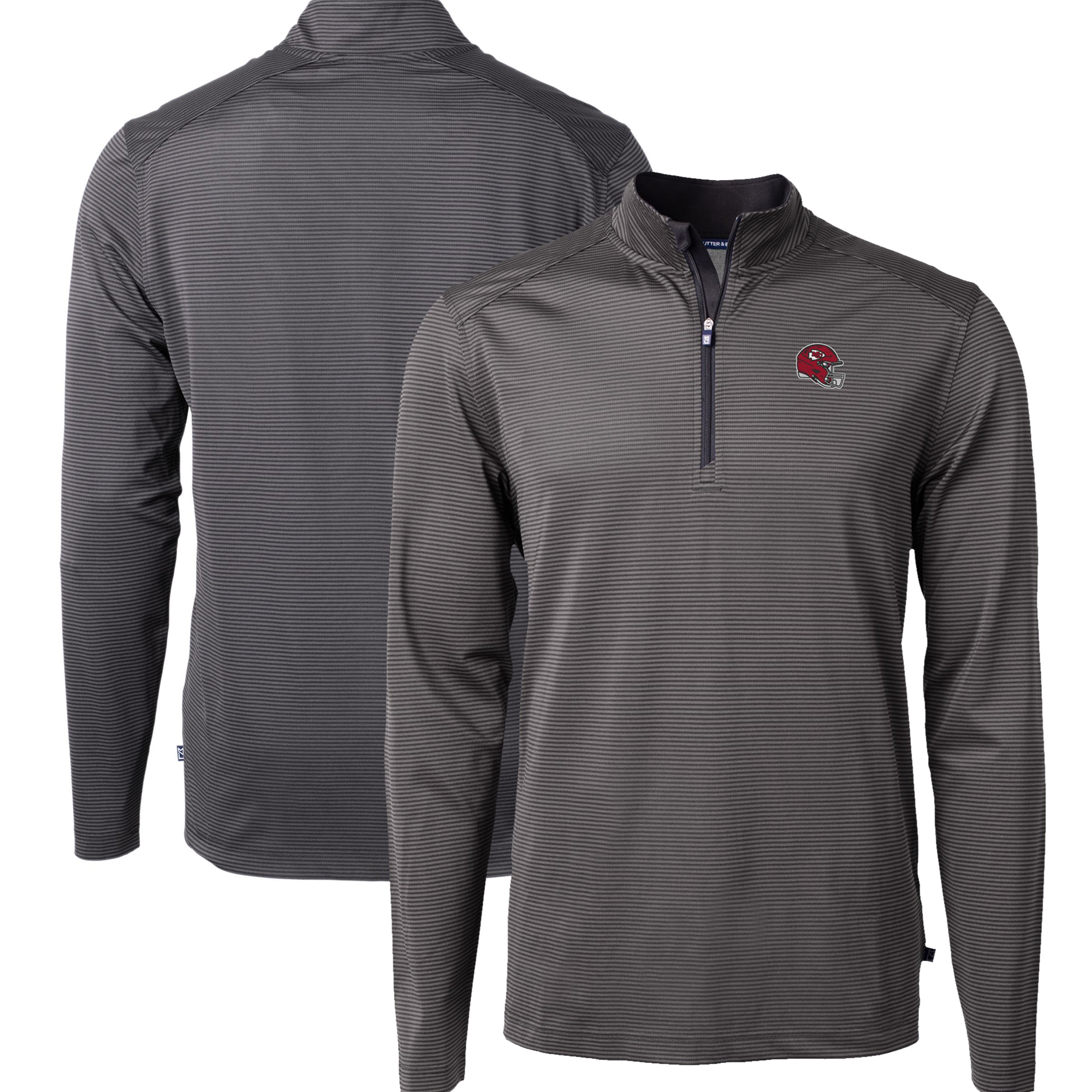 Men's Cutter & Buck Black Kansas City Chiefs Big & Tall Virtue Eco Pique Micro Stripe Tri-Blend Quarter-Zip Jacket