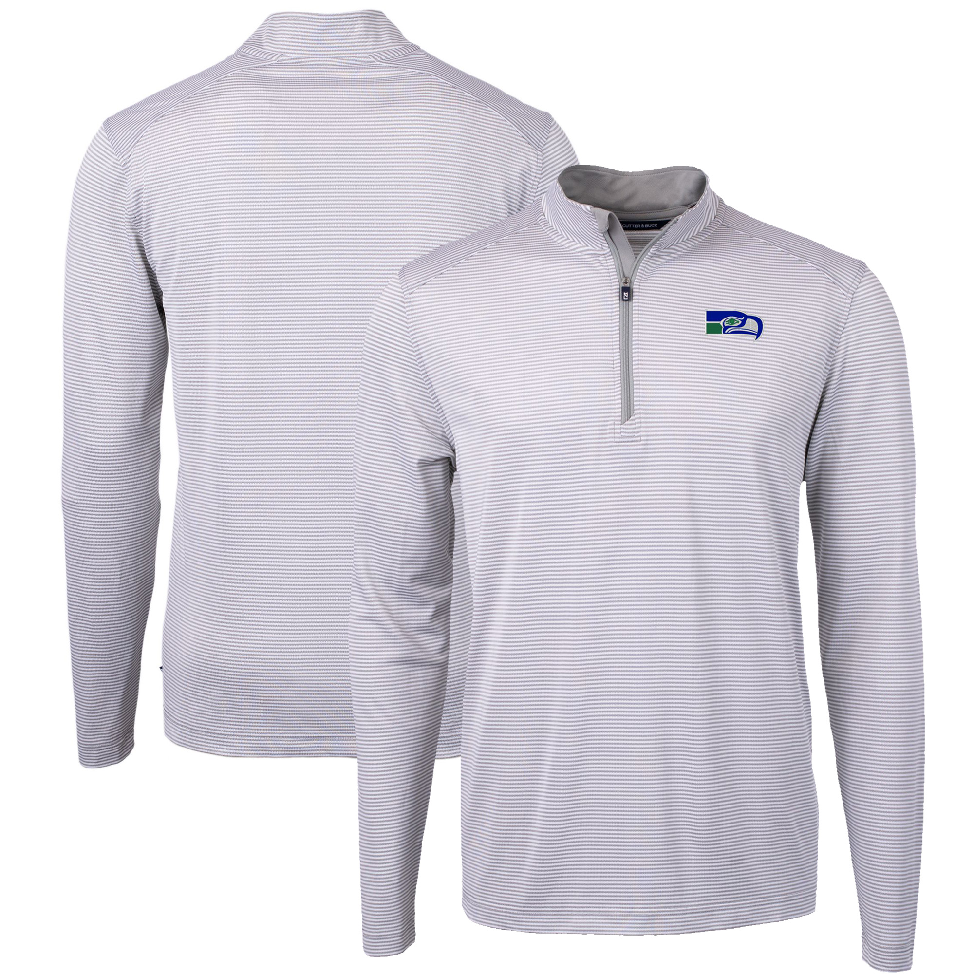 Men's Cutter & Buck Gray Seattle Seahawks Big & Tall Virtue Eco Pique Micro Stripe Tri-Blend Quarter-Zip Jacket
