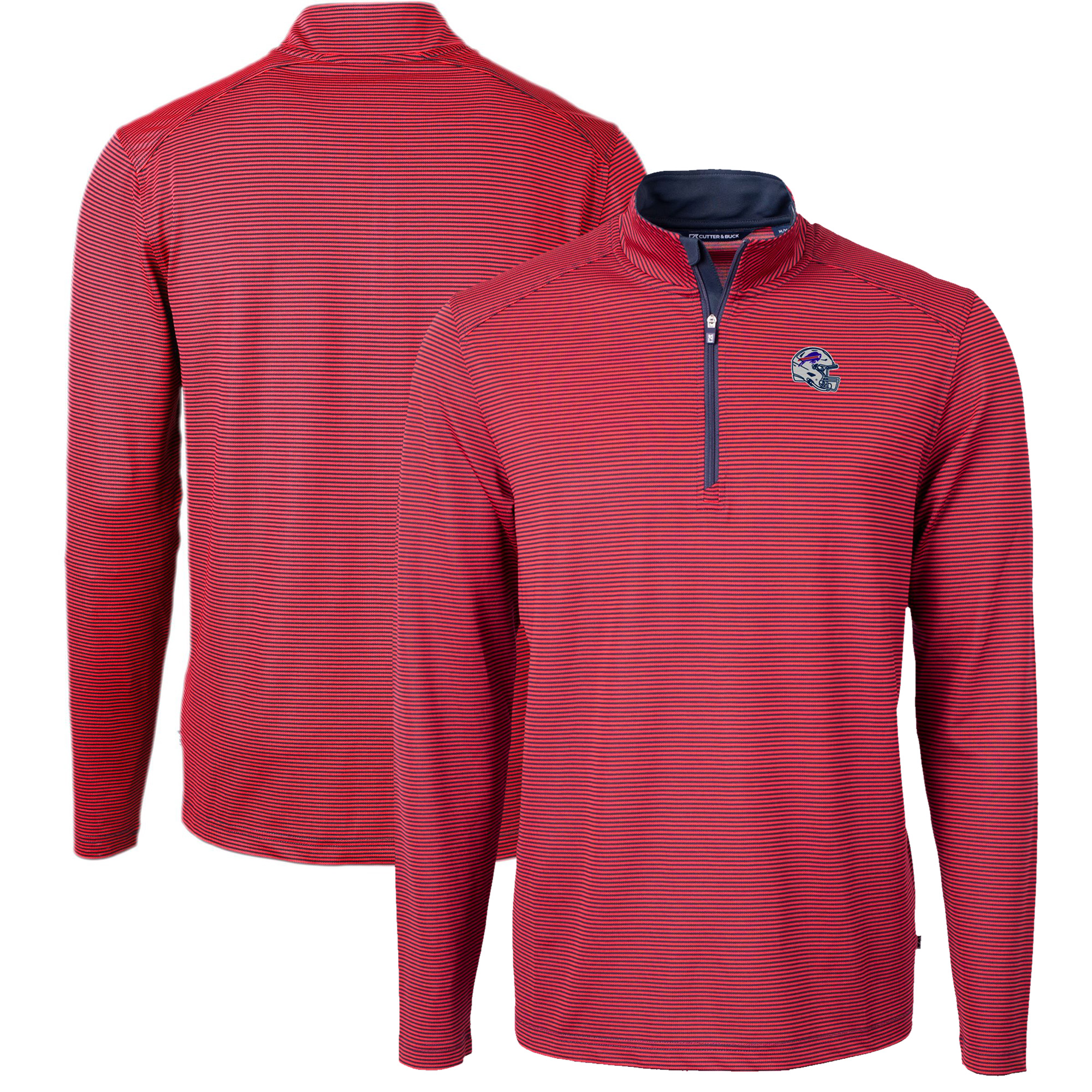 Men's Cutter & Buck Red Buffalo Bills Big & Tall Virtue Eco Pique Micro Stripe Tri-Blend Quarter-Zip Jacket