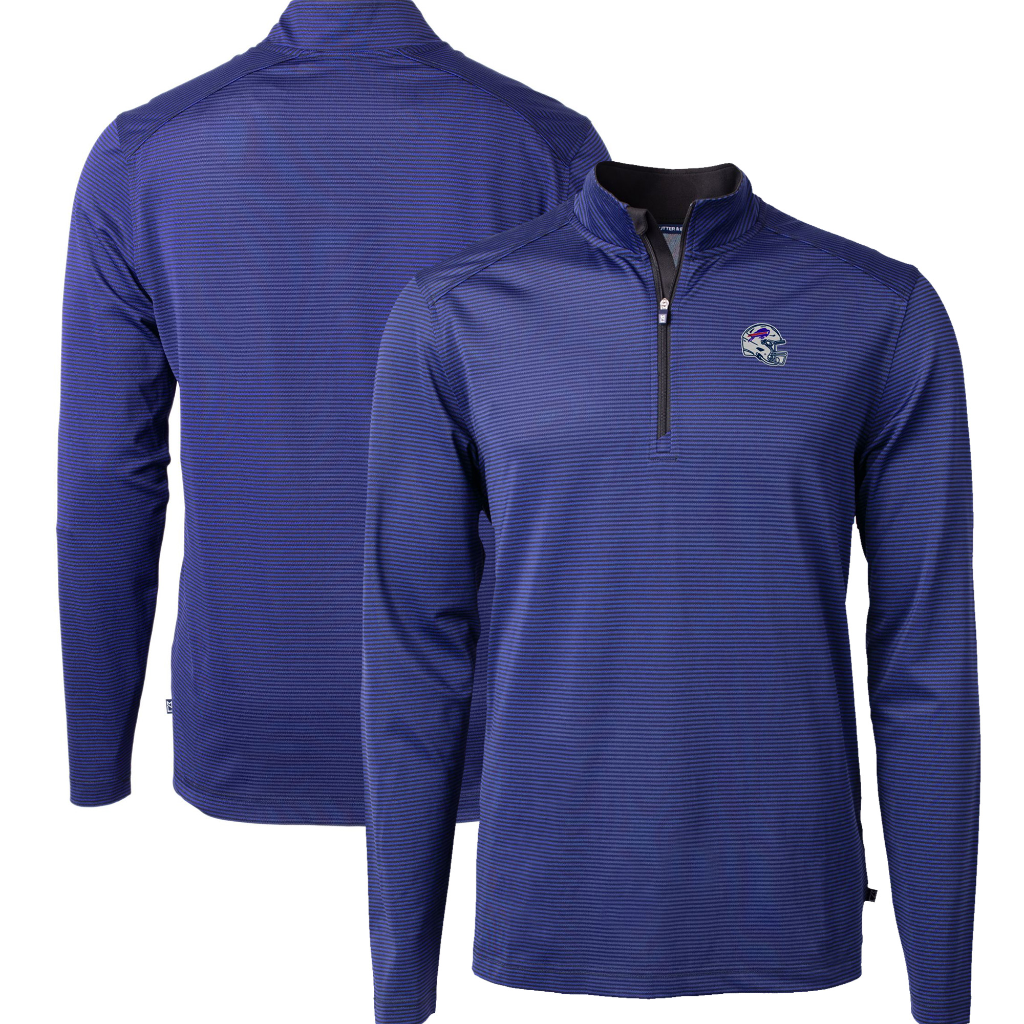 Men's Cutter & Buck Royal Buffalo Bills Big & Tall Virtue Eco Pique Micro Stripe Tri-Blend Quarter-Zip Jacket