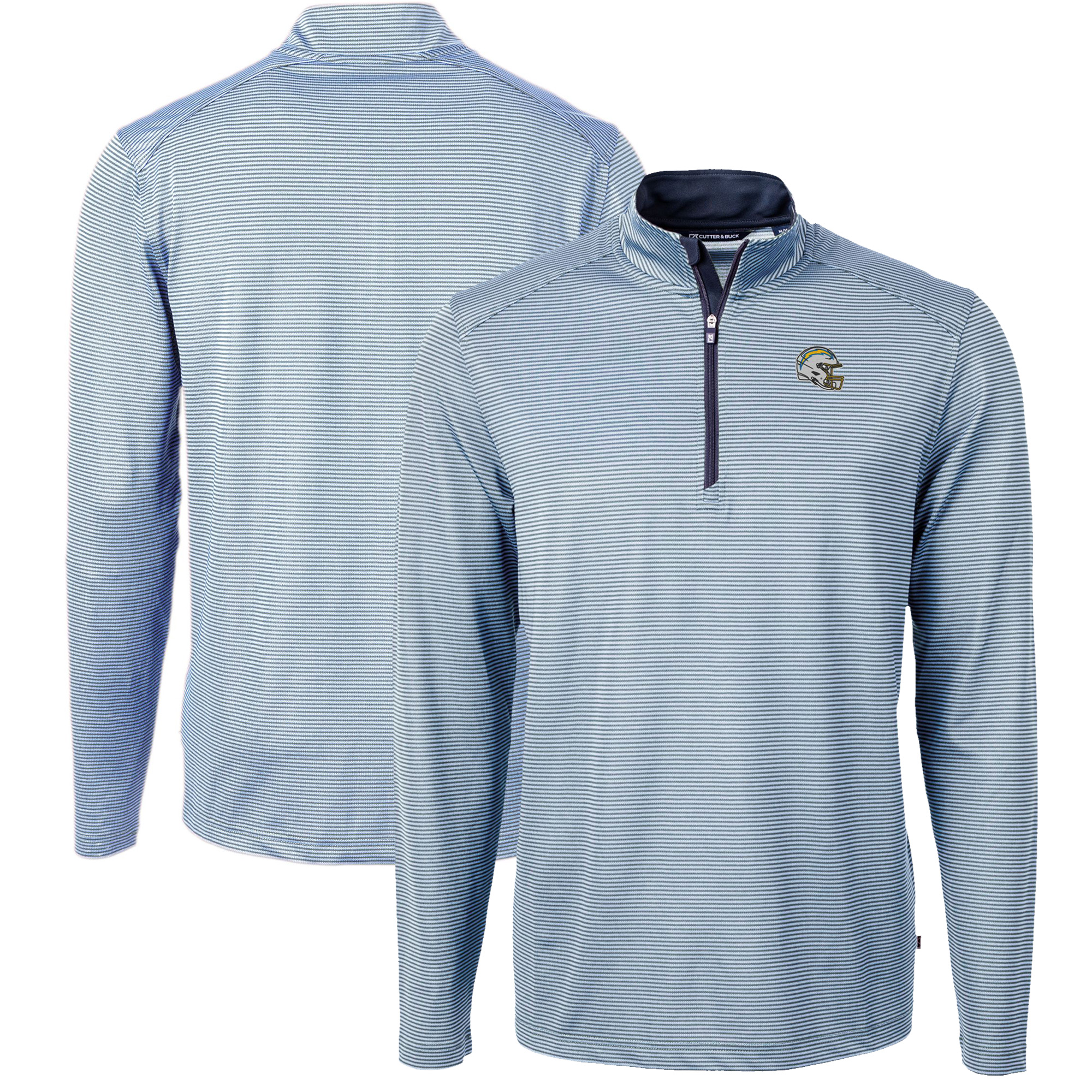 Men's Cutter & Buck Powder Blue Los Angeles Chargers Big & Tall Virtue Eco Pique Micro Stripe Tri-Blend Quarter-Zip Jacket