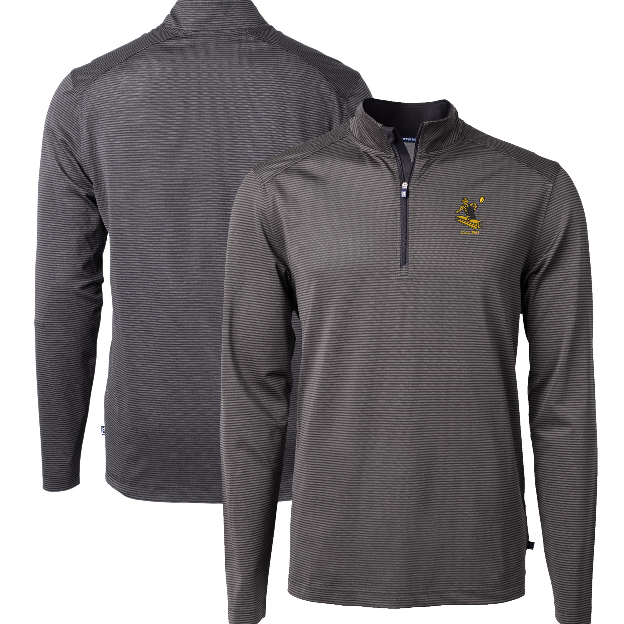 Men's Cutter & Buck Black Pittsburgh Steelers Big & Tall Virtue Eco Pique Micro Stripe Tri-Blend Quarter-Zip Jacket