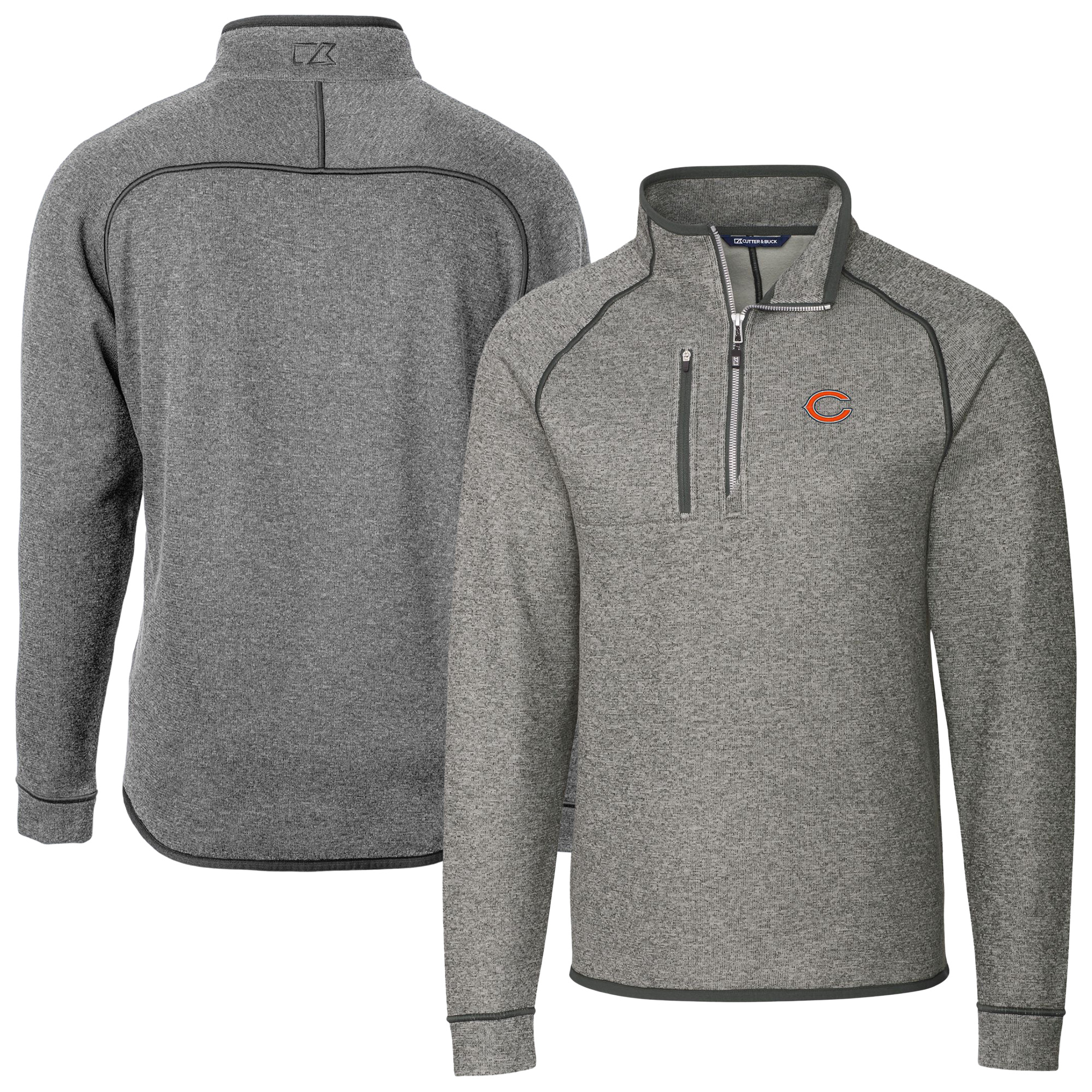 Men's Cutter & Buck Heather Gray Chicago Bears Big & Tall Mainsail Sweater-Knit Half-Zip Jacket