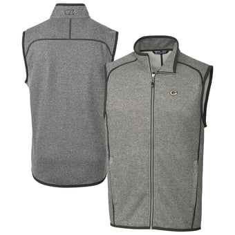 Men's Cutter & Buck Heather Gray Green Bay Packers Big & Tall Mainsail Sweater-Knit Full-Zip Vest