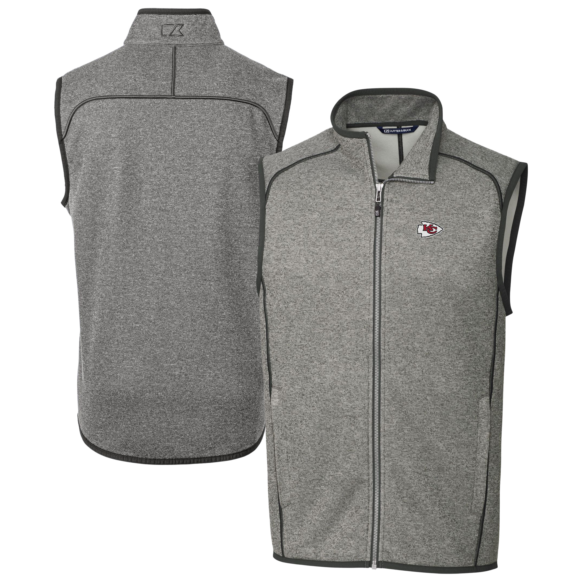 Men’s Cutter & Buck Heather Gray Kansas City Chiefs Big & Tall Mainsail Sweater-Knit Full-Zip Vest Men’s Cutter & Buck Heather Gray Kansas City Chiefs Big & Tall Mainsail Sweater-Knit Full-Zip Vest