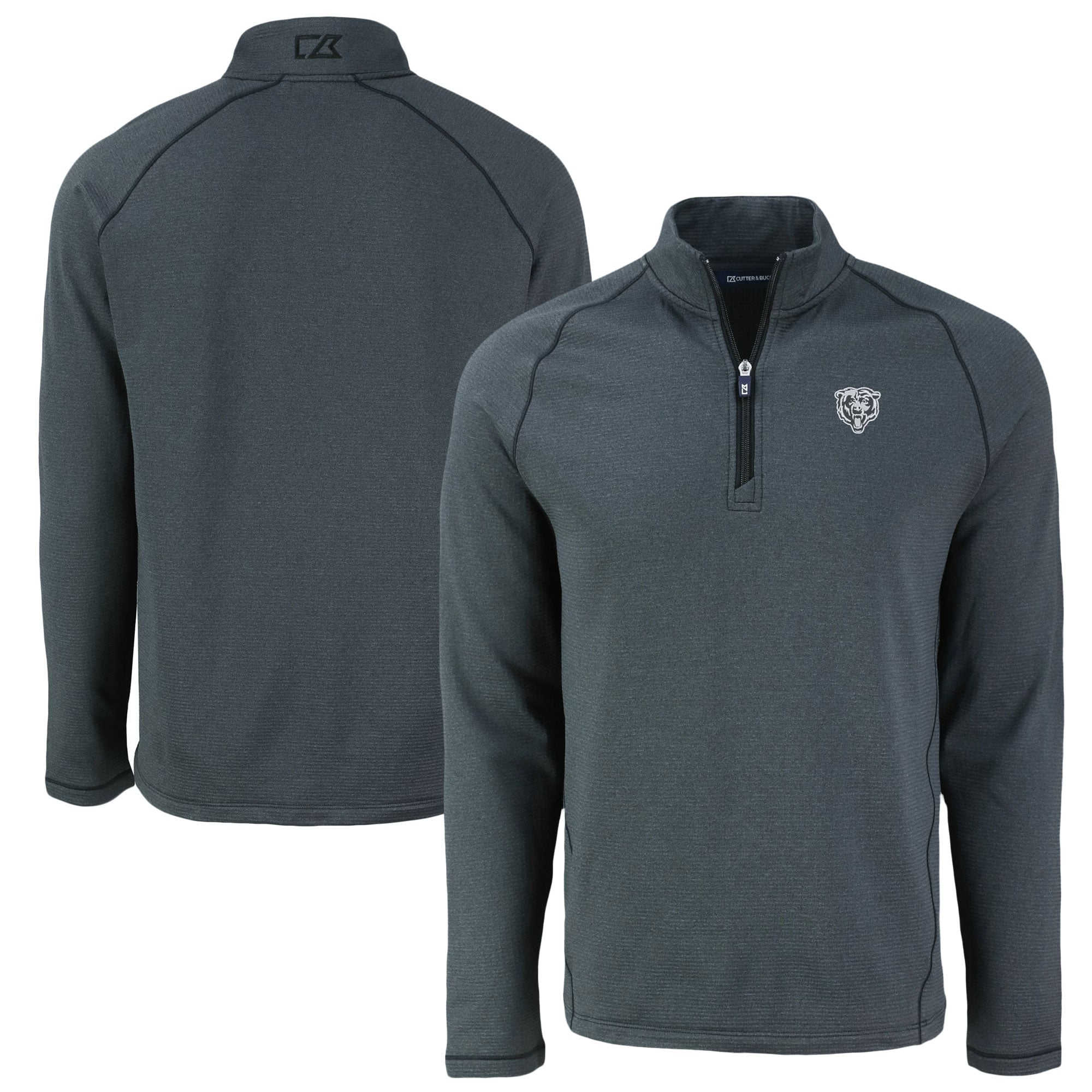 Men’s Cutter & Buck Heather Black Chicago Bears Peshastin Eco Fleece Tri-Blend Raglan Recycled Quarter-Zip Jacket Men’s Cutter & Buck Heather Black Chicago Bears Peshastin Eco Fleece Tri-Blend Raglan Recycled Quarter-Zip Jacket
