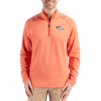 Men's Cutter & Buck  Heather Orange Denver Broncos Peshastin Eco Fleece Tri-Blend Raglan Recycled Quarter-Zip Jacket