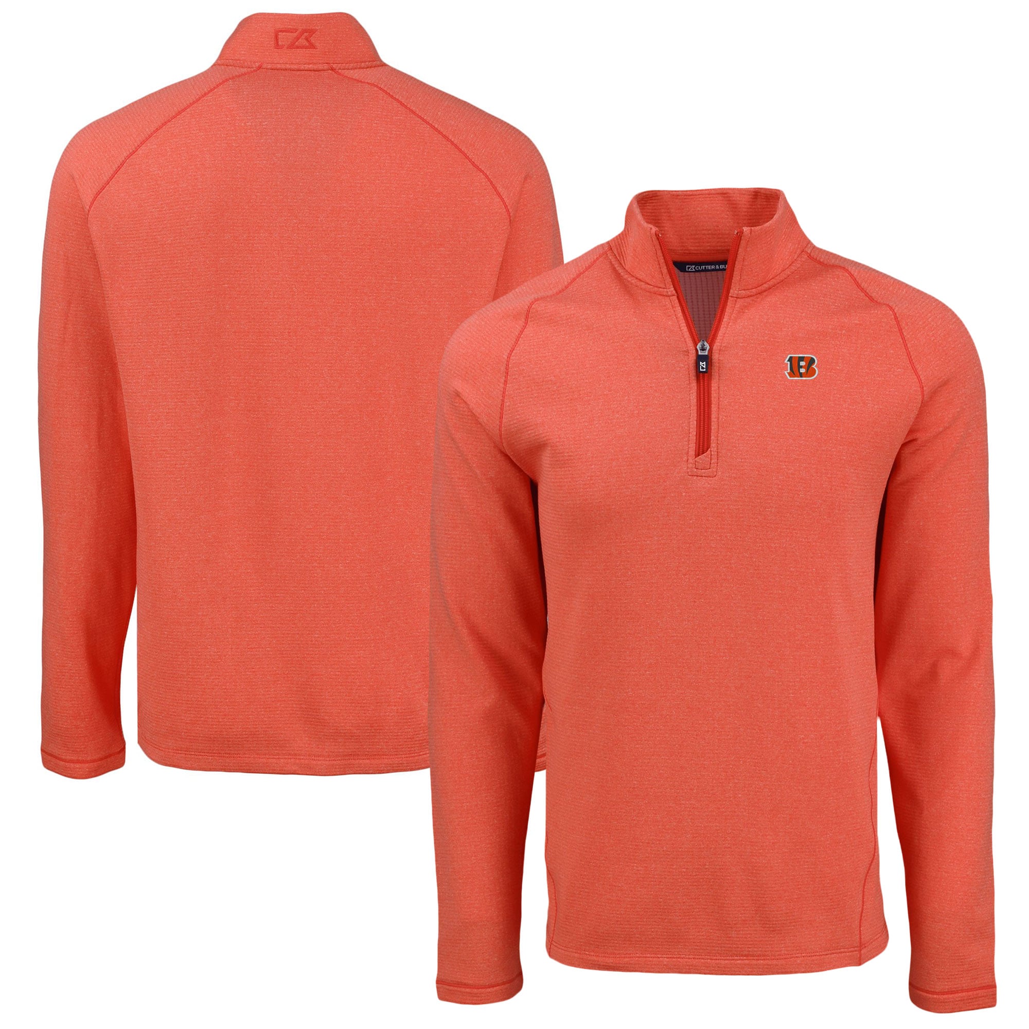 Men’s Cutter & Buck Heather Orange Cincinnati Bengals Peshastin Eco Fleece Tri-Blend Raglan Recycled Quarter-Zip Jacket Men’s Cutter & Buck Heather Orange Cincinnati Bengals Peshastin Eco Fleece Tri-Blend Raglan Recycled Quarter-Zip Jacket