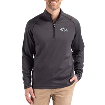 Men's Cutter & Buck  Heather Black Denver Broncos Peshastin Eco Fleece Tri-Blend Raglan Recycled Quarter-Zip Jacket