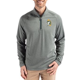 Men's Cutter & Buck  Heather Green Green Bay Packers Peshastin Eco Fleece Tri-Blend Raglan Recycled Quarter-Zip Jacket