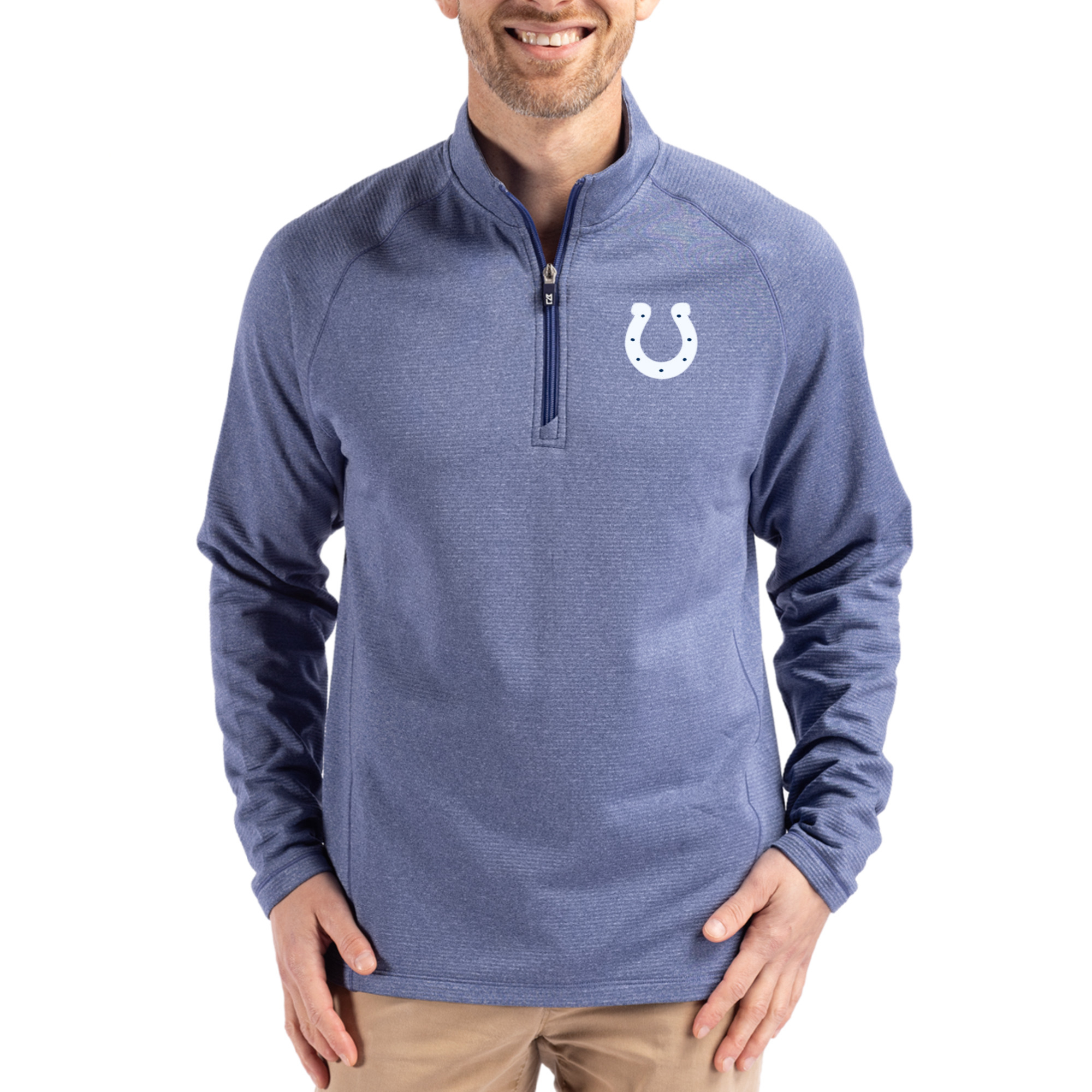 Men's Cutter & Buck  Heather Royal Indianapolis Colts Peshastin Eco Fleece Tri-Blend Raglan Recycled Quarter-Zip Jacket