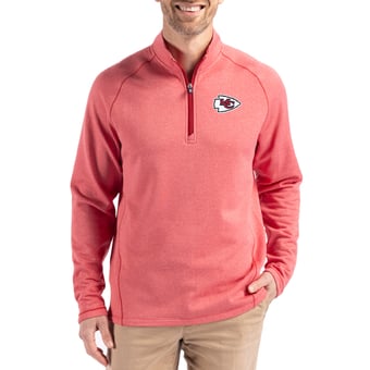 Men's Cutter & Buck  Heather Red Kansas City Chiefs Peshastin Eco Fleece Tri-Blend Raglan Recycled Quarter-Zip Jacket