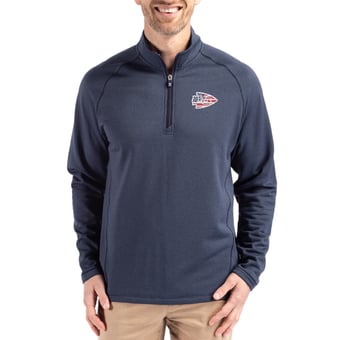 Men's Cutter & Buck  Heather Navy Kansas City Chiefs Peshastin Eco Fleece Tri-Blend Raglan Recycled Quarter-Zip Jacket