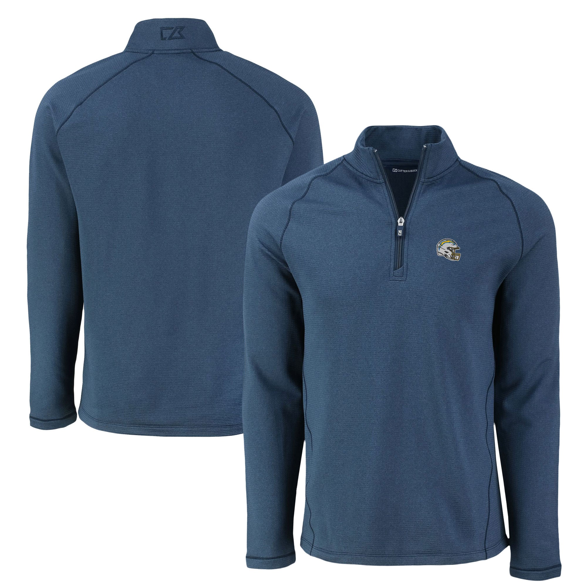 Men’s Cutter & Buck Heather Navy Los Angeles Chargers Peshastin Eco Fleece Tri-Blend Raglan Recycled Quarter-Zip Jacket Men’s Cutter & Buck Heather Navy Los Angeles Chargers Peshastin Eco Fleece Tri-Blend Raglan Recycled Quarter-Zip Jacket