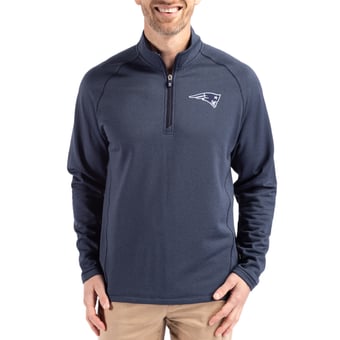 Men's Cutter & Buck  Heather Navy New England Patriots Peshastin Eco Fleece Tri-Blend Raglan Recycled Quarter-Zip Jacket