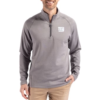 Men's Cutter & Buck  Heather Gray New York Giants Peshastin Eco Fleece Tri-Blend Raglan Recycled Quarter-Zip Jacket